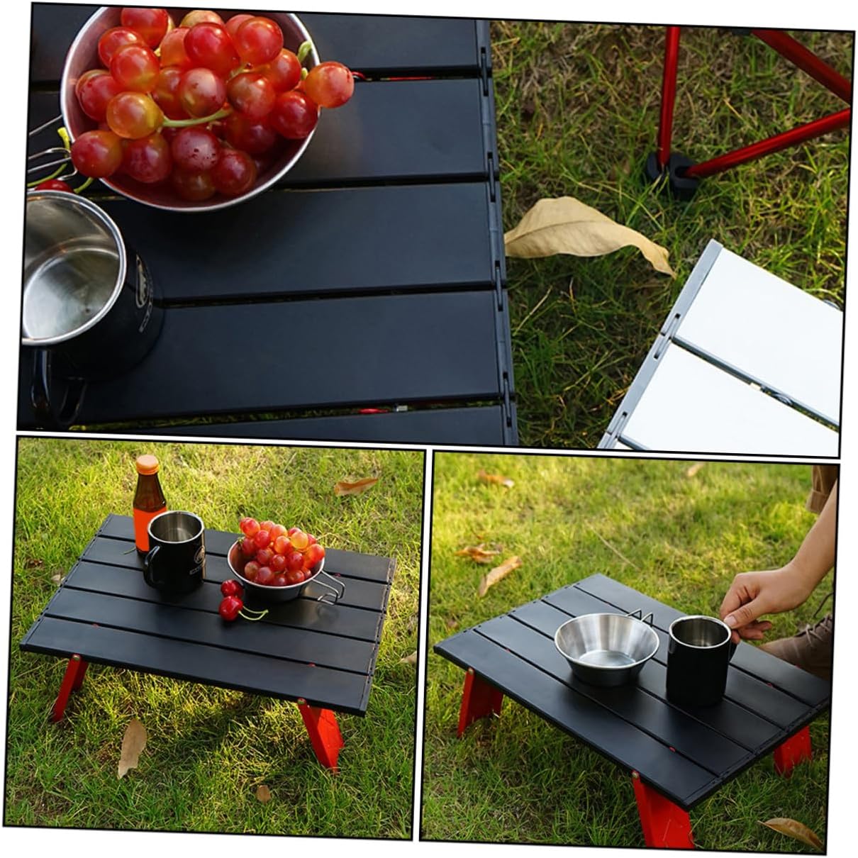 Foldable Camping Table Portable Aluminum Alloy Picnic Food Table for Hiking and Travel with Carrying Handle Red