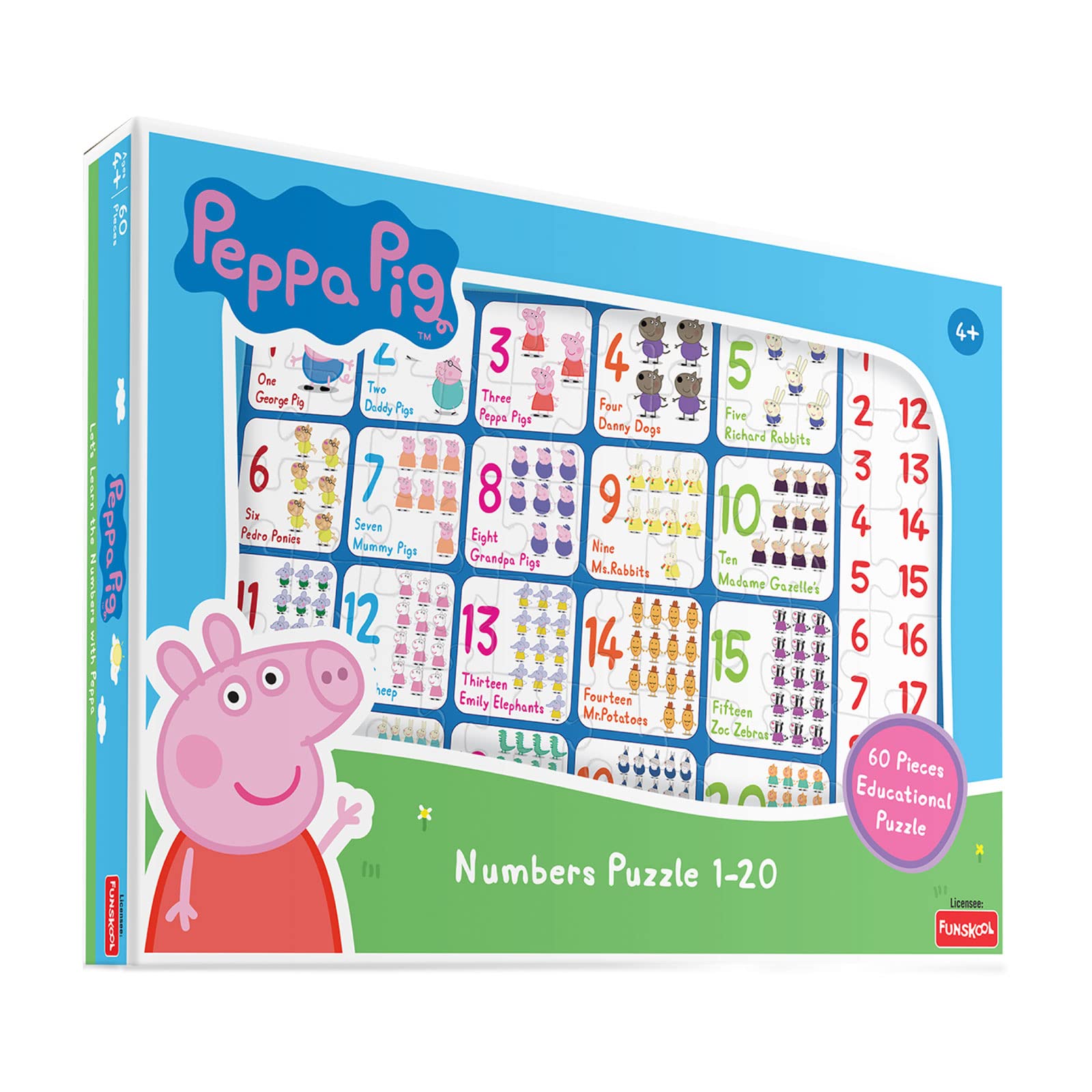 Funskool-Peppa Numbers Puzzle 1-20,Educational,60 Pieces,Puzzle,for 4 Year Old Kids and Above,Toy (B0BZNZFVZB) Amazon Price History, Amazon Price Tracker