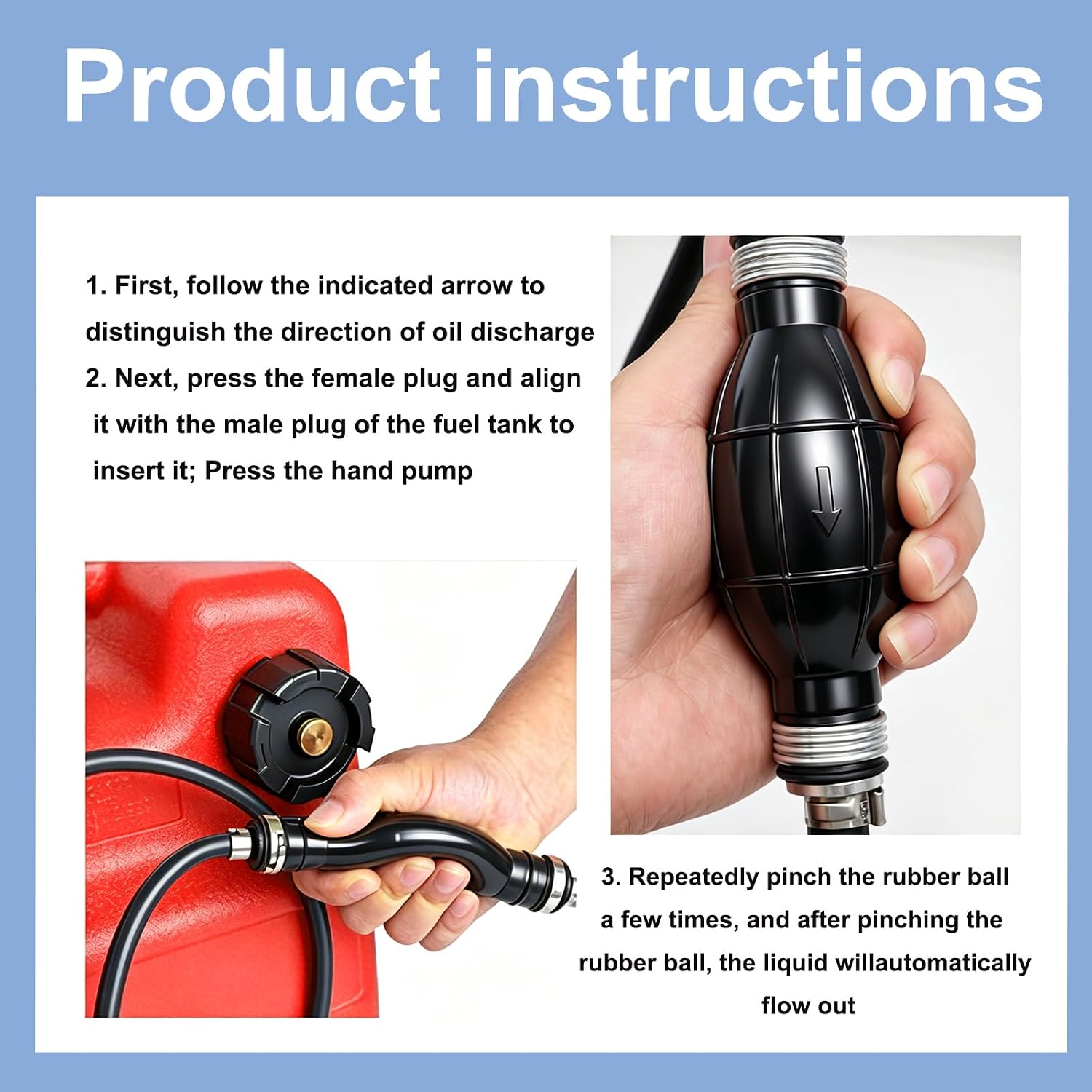Tnisesm 5/16" 6FT Fuel Line Assembly, with Connector Rubber Marine Outboard Boat Motor RVs Fuel Assembly with Primer Bulb 304 Steel Hose Clamps