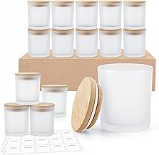 Winter Shore 170 ml Glass Jars with Lids [Set of 15] – Frosted Glass Containers for Making Candles – DIY Candles – 15 Adhesive Labels, 15 Blank Labels, 1 Black Pen