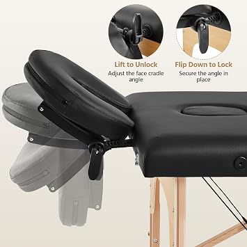 Yaheetech Portable Folding Massage Table, Height-Adjustable Lash Bed, Black