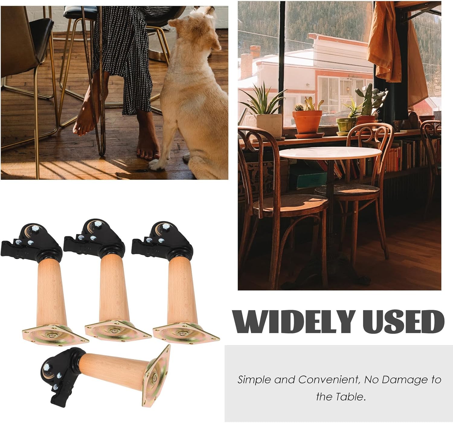 4 Pcs Beech Wood Furniture Legs with Caster Wheels, 10 Cm Sturdy Table and Coffee Table Support Feet, Portable Desk and Cabinet Replacement Legs for Home and Office