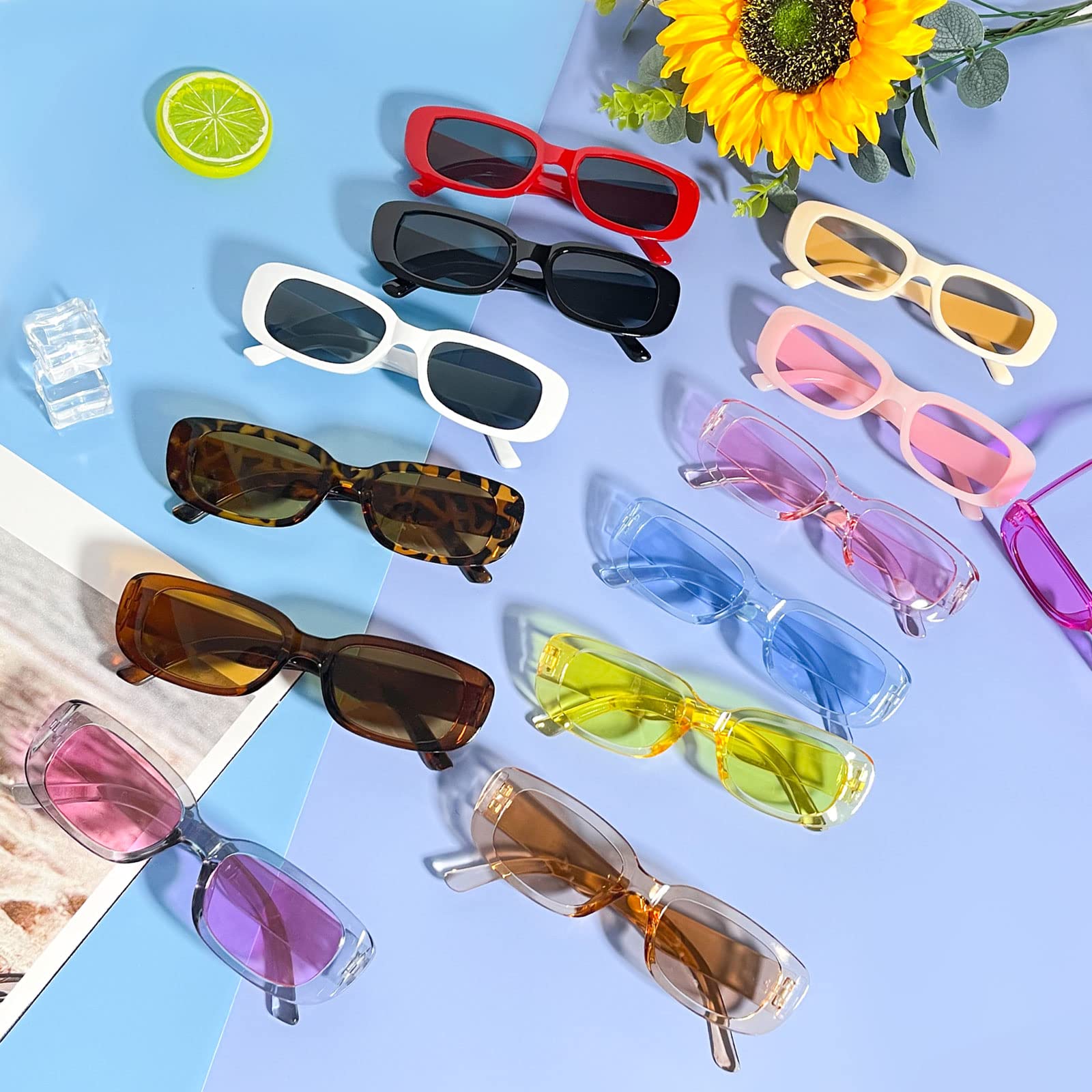 20 Pairs Rectangle Sunglasses Retro Y2K Vintage UV400 Protection Bulk Party Dark Black Retro Y2K Rectangle Sunglasses Women Men Trendy  main image 2