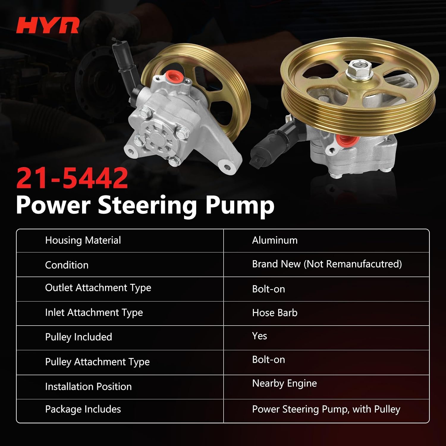 HYR Power Steering Pump with Pulley Compatible with Honda Odyssey 2005-2010, Pilot 2005-2008 & Acura MDX 2007-2013, V6 3.5L 3.7L, Replace # 21-5442 56110RGL305, 56110RGLA01