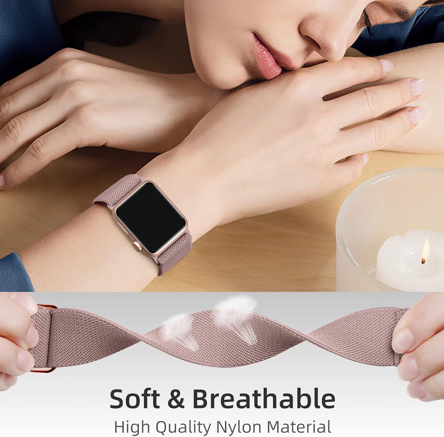 DaQin 3 Pack Stretchy Solo Loop Compatible with Apple Watch Bands for Women 49mm 46mm 45mm 44mm 42mm, Nylon Braided Elastic Strap for iWatch Band Series 11 10 9 8 7 6 5 4 3 SE Ultra 3 Ultra 2 Ultra - Image 4