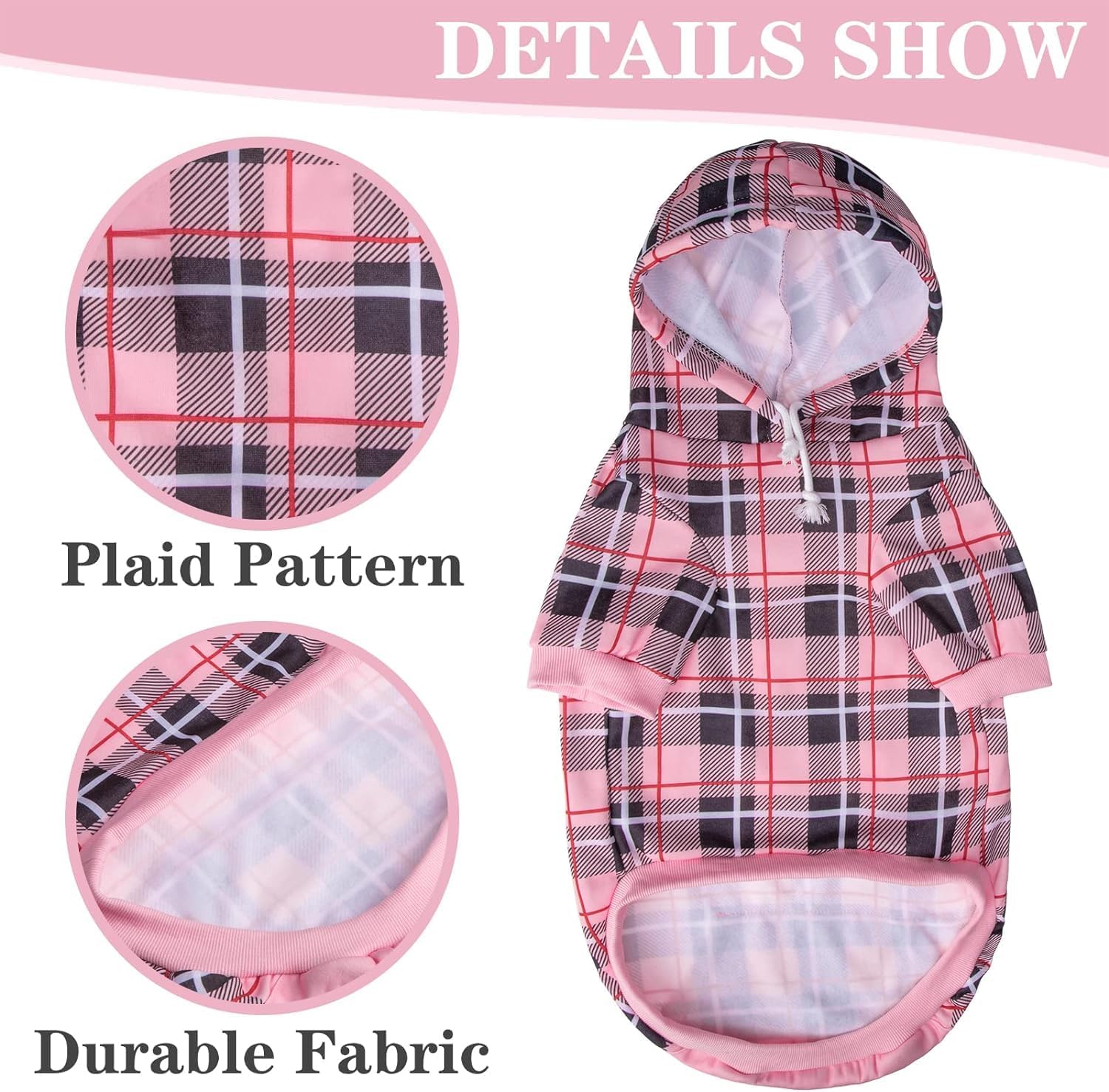 EXPAWLORER Plaid Dog Hoodie - British Style Warm Dog Sweater Shirt with Leash Hole,Pitbull Clothes Outfits,Winter Coat Apparel for All Breeds Puppy Girl Boy-Cat Apparel,Pink X-Large