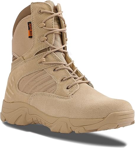 Botas tácticas para hombre, botas de combate de 8 pulgadas, botas de trabajo para hombres, duraderas con cremallera lateral, botas militares de