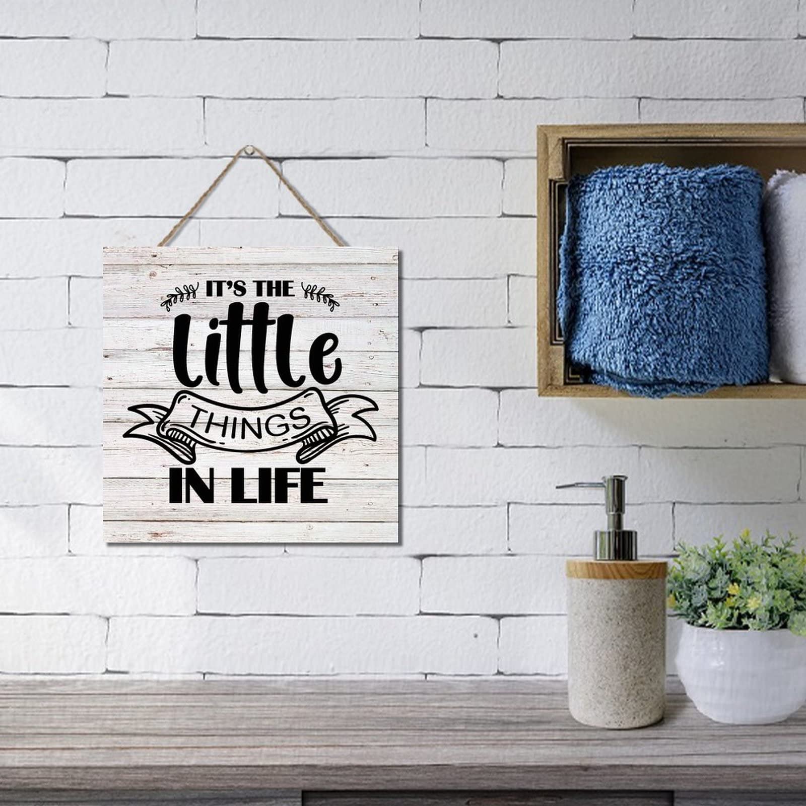 Wodevor Style-4 It's The Little Things In Life Wooden Signs Quote Hanging Sign Wooden Wall Table Sign Rustic Wood Sign Plaque Wood Pallets Rustic Decor 12X12in