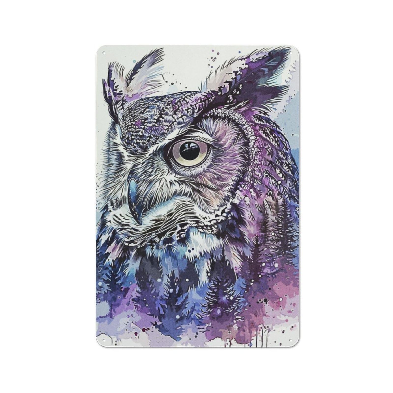 Junmoney Owl Paint Industrial-Style Metal Sign 30X20cm For Home Bar Wall, Housewarming Wall Decor For People Furnishing Home Bar