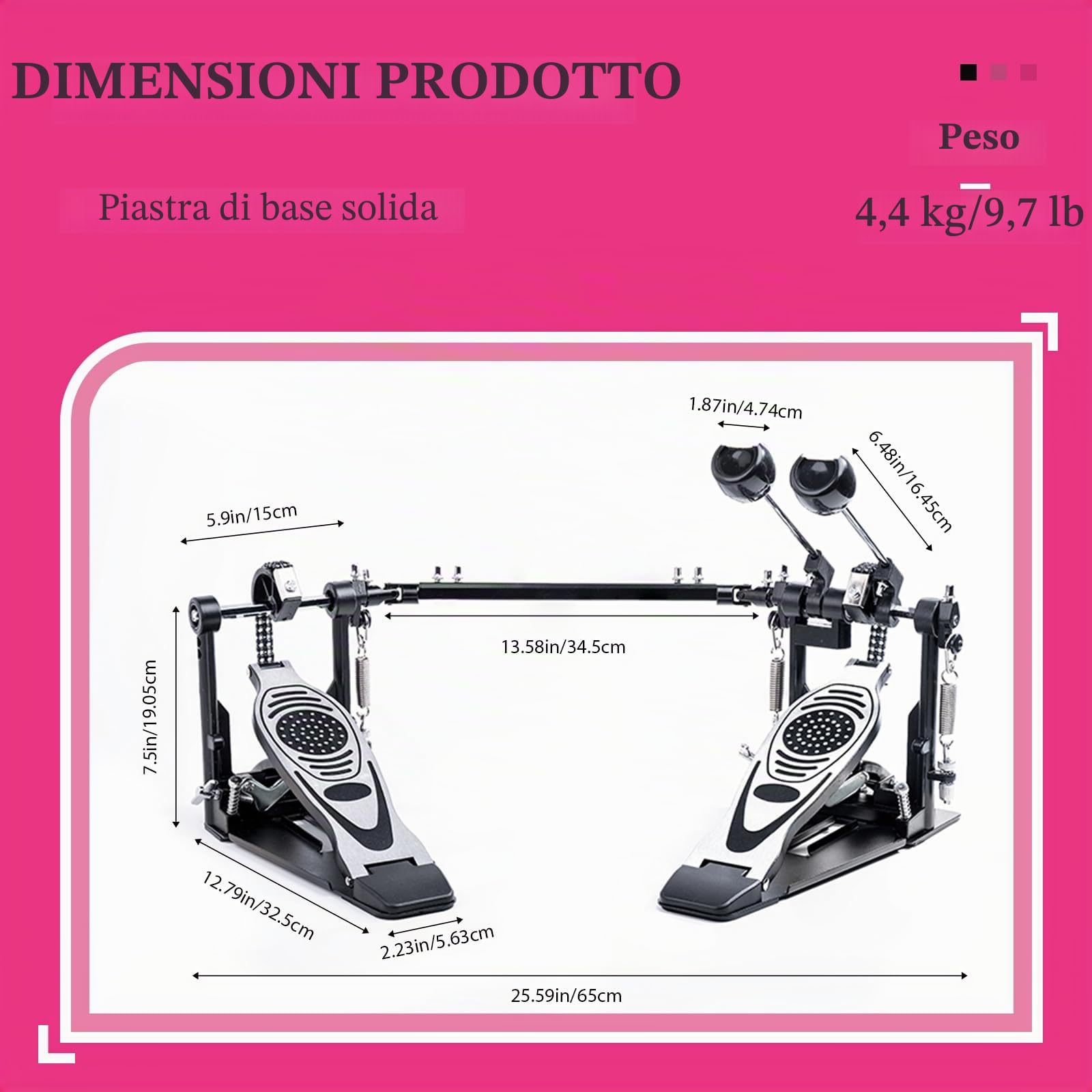 Doppio Pedale Batteria, Doppio Pedale con Doppia Catena, Doppio Pedale, Accessori per Percussioni Professionali (V-VZ14)