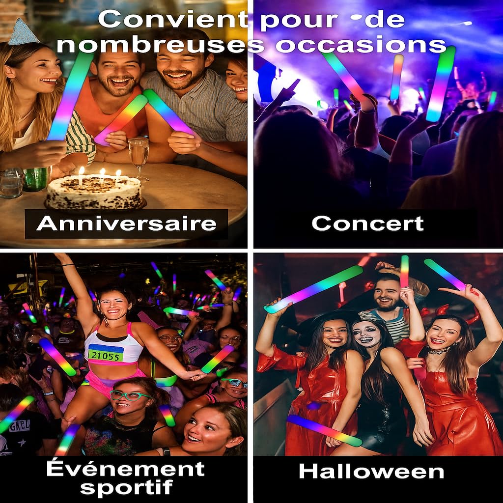 zenda club® LED Leuchtstab aus Schaumstoff, weiß, 48 cm (30 Stück) – 3 Blinkmodi – Glow Stick LED für Party, Konzert, Hochzeit, Geburtstag – lange Akkulaufzeit 8 Stunden