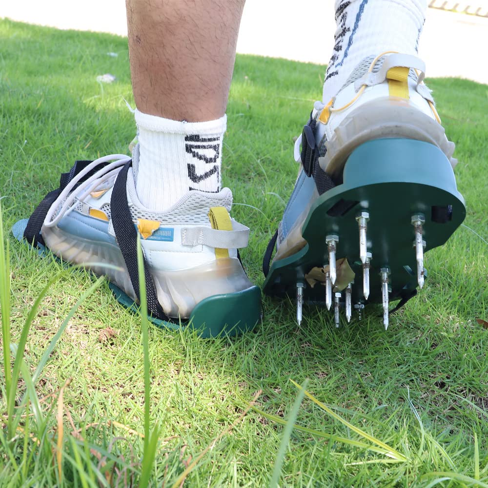 Powertool Rasenbelüfter-Schuhe, 3 Paar, Belüftungsschuhe mit 26 Spikes, für Rasen, Garten, Boden, Gras, Belüftung – Universalgröße (grün)