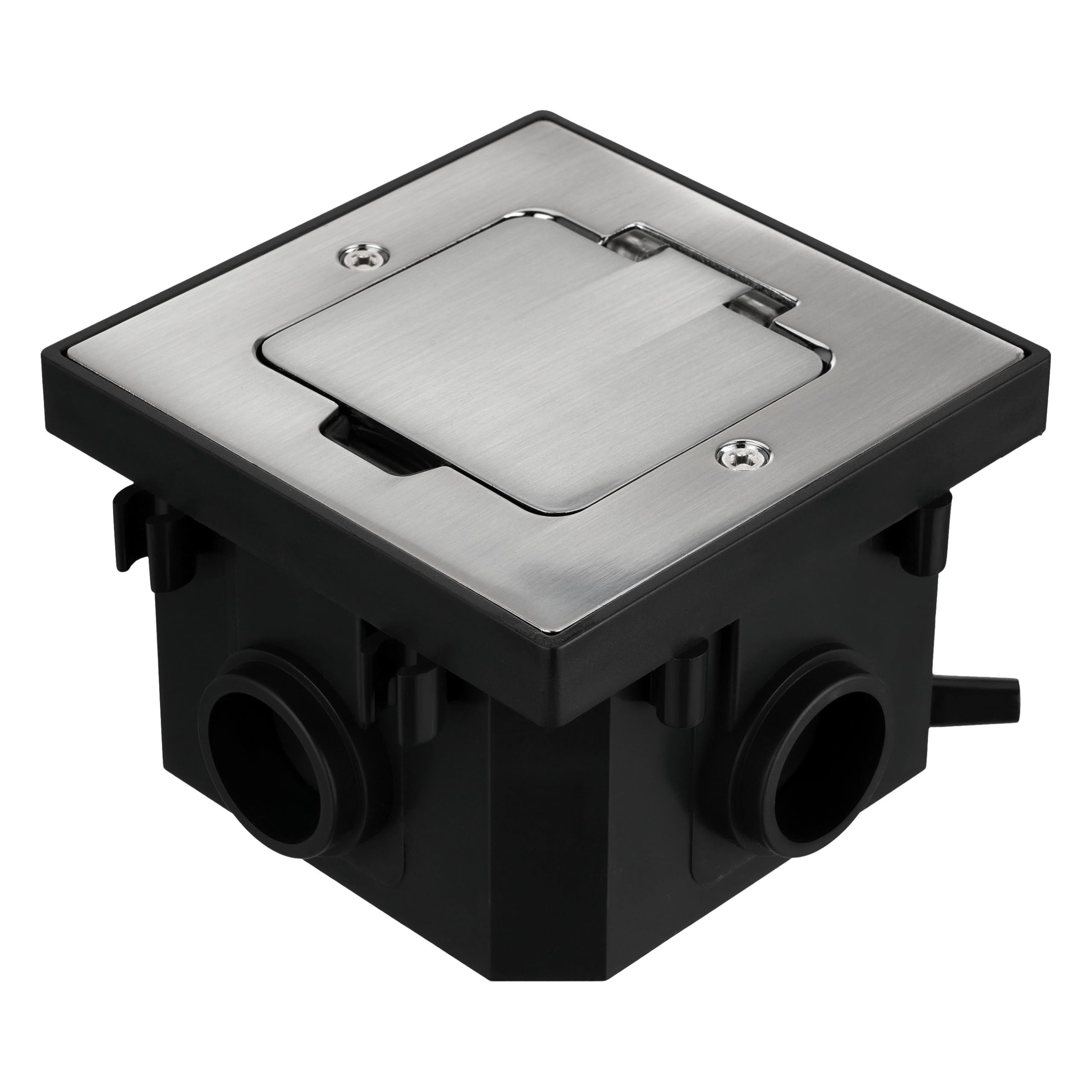 Metall Einbausteckdose, Bodensteckdose IP44, Klappdeckel, Serie AP-1 Eisen-gebürstet