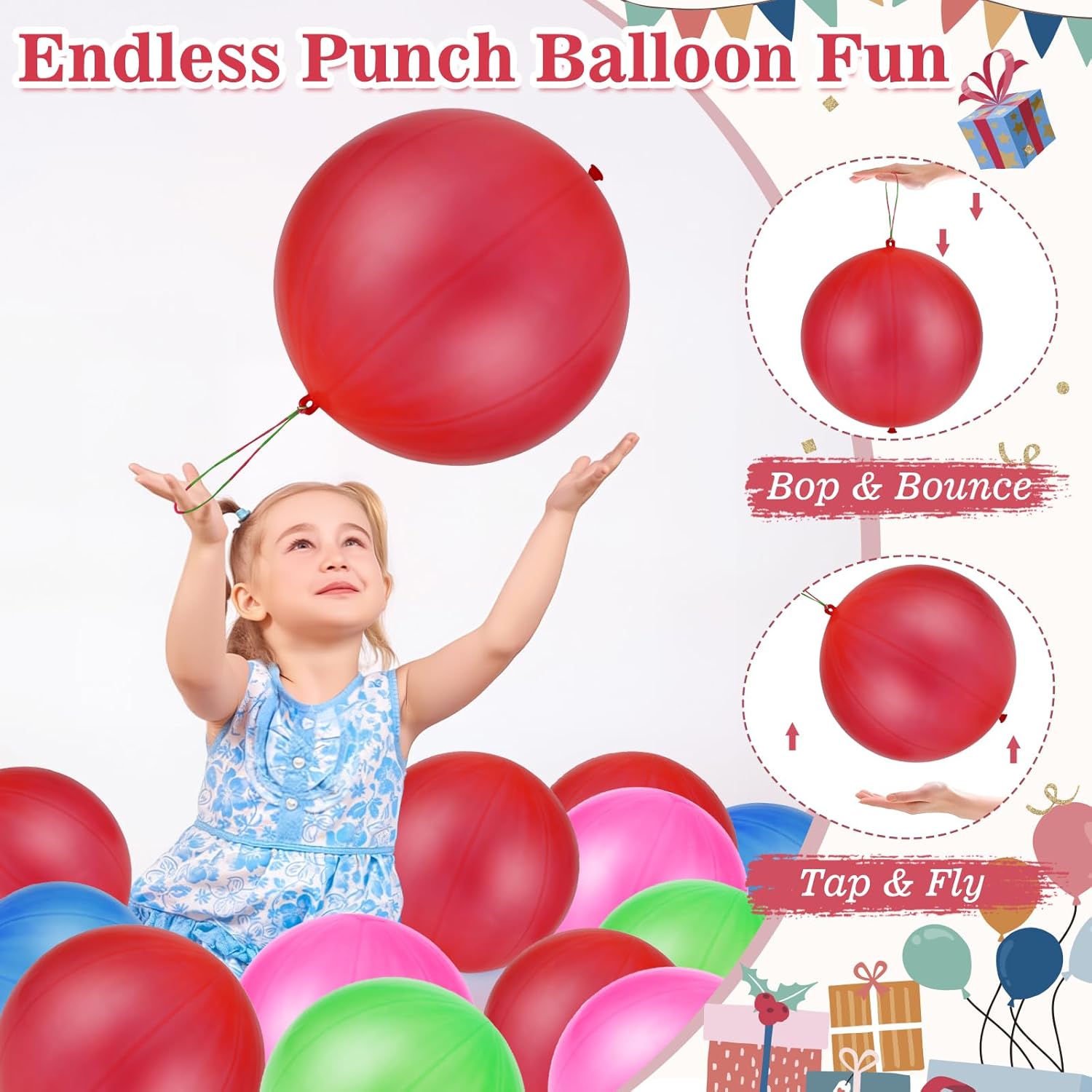 200 Pcs Punch Balloons Heavy Duty Punching Balloon Halloween Party Favors with Rubber Band Handle and Air Pump for Birthday Halloween Goodie Bag Stuffer Supply (Red)