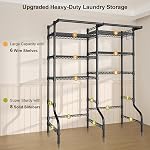 Ulif U13 Washing Machine Dryer Storage Shelf, 6 Tier Space for Laundry Room with 2 Hanger Rods, Space Saving Clothes Drying Rack, 63"