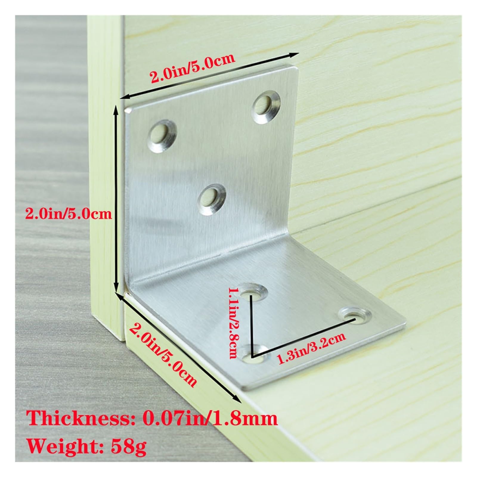 Soporte de ángulo de acero inoxidable resistente en forma de L de 90 grados para soporte de madera | Soporte de esquina de metal duradero para muebles y proyectos de bricolaje