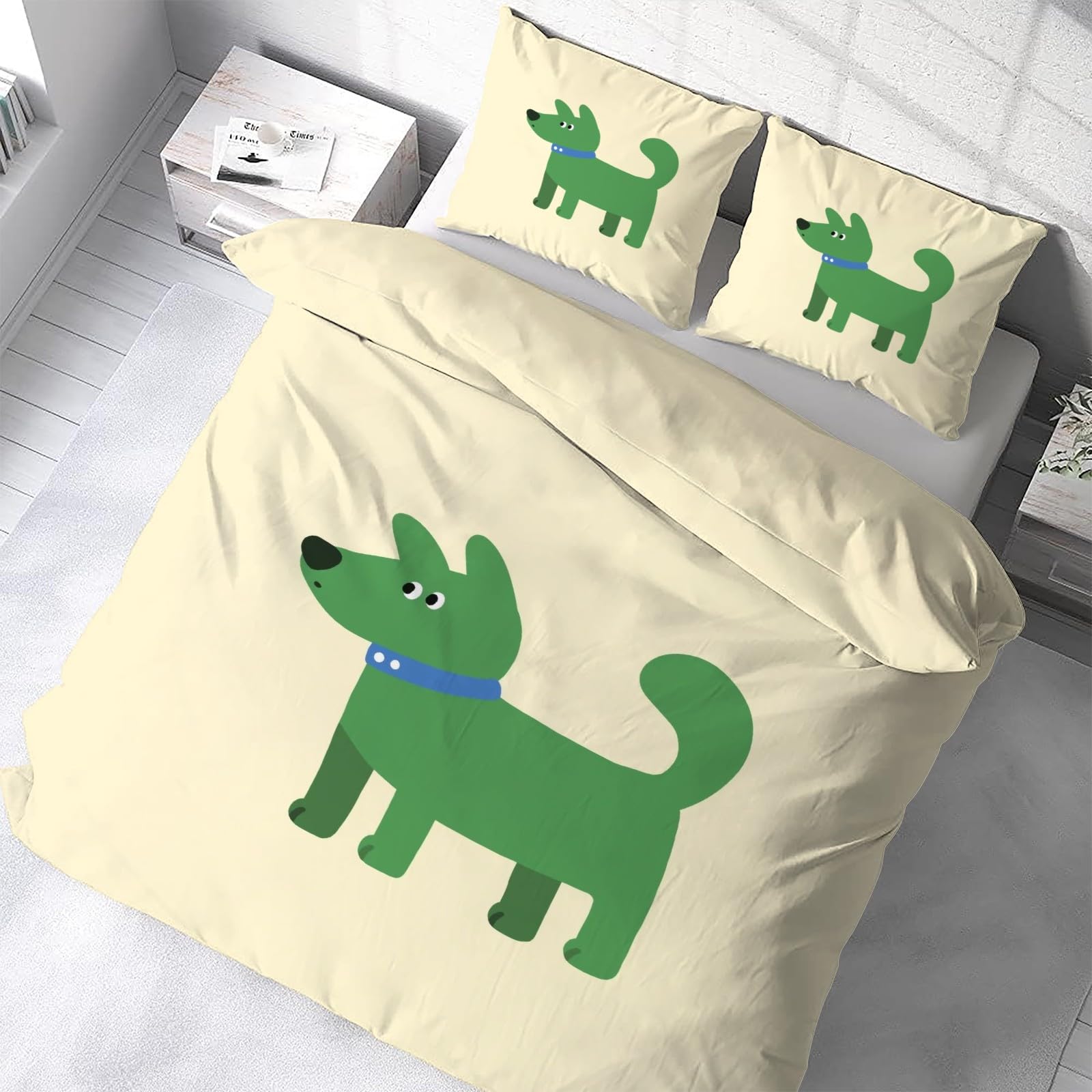 Housse de couette 220x240 anti-glissement avec zip parure de lit douce motif chiot mignon