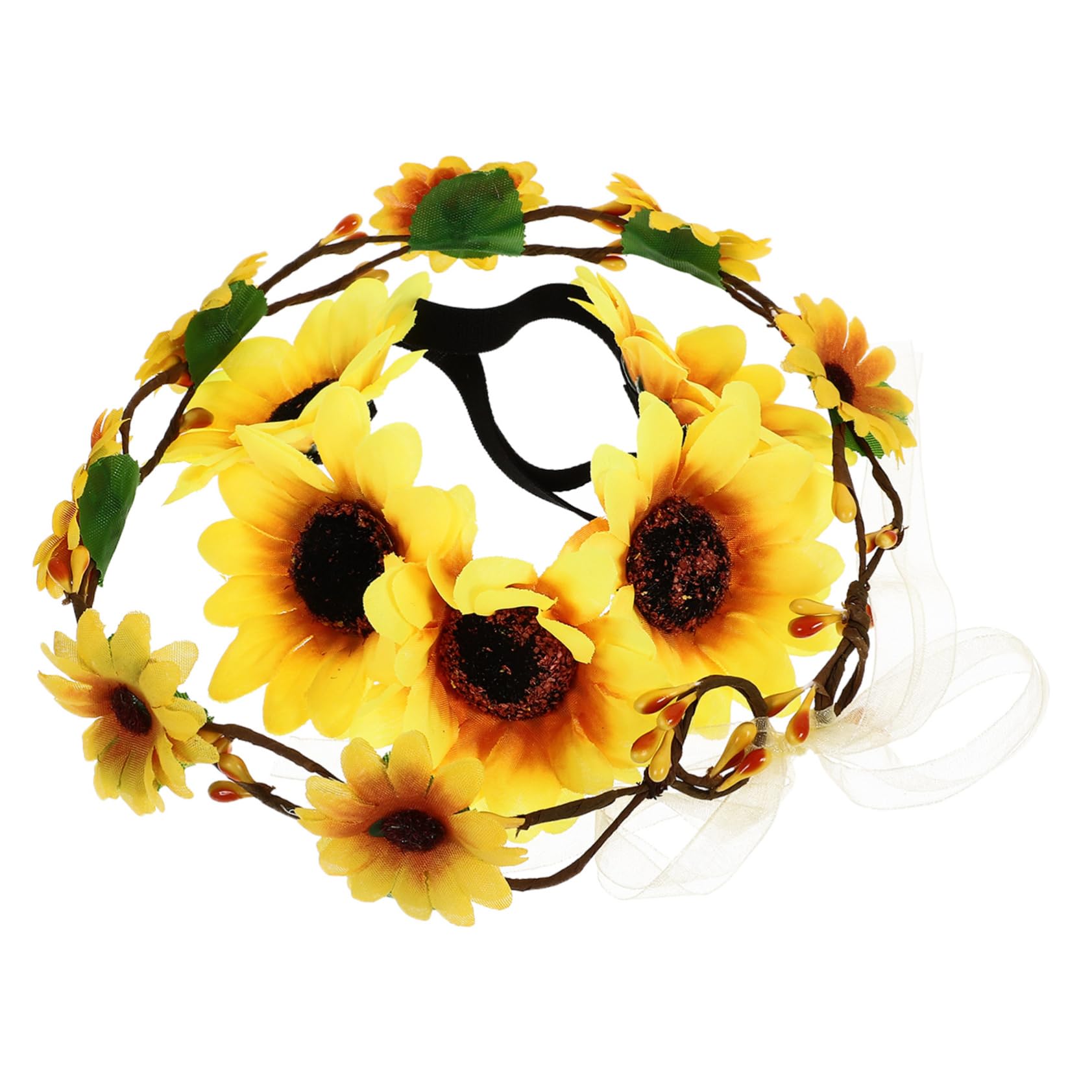 Baluue Bandeau à Cheveux Tournesol Jaune 2pcs Fleurs en Tissu et Nylon, Design Élastique Élégant pour Mariage, Plage et Fêtes Bohémiennes