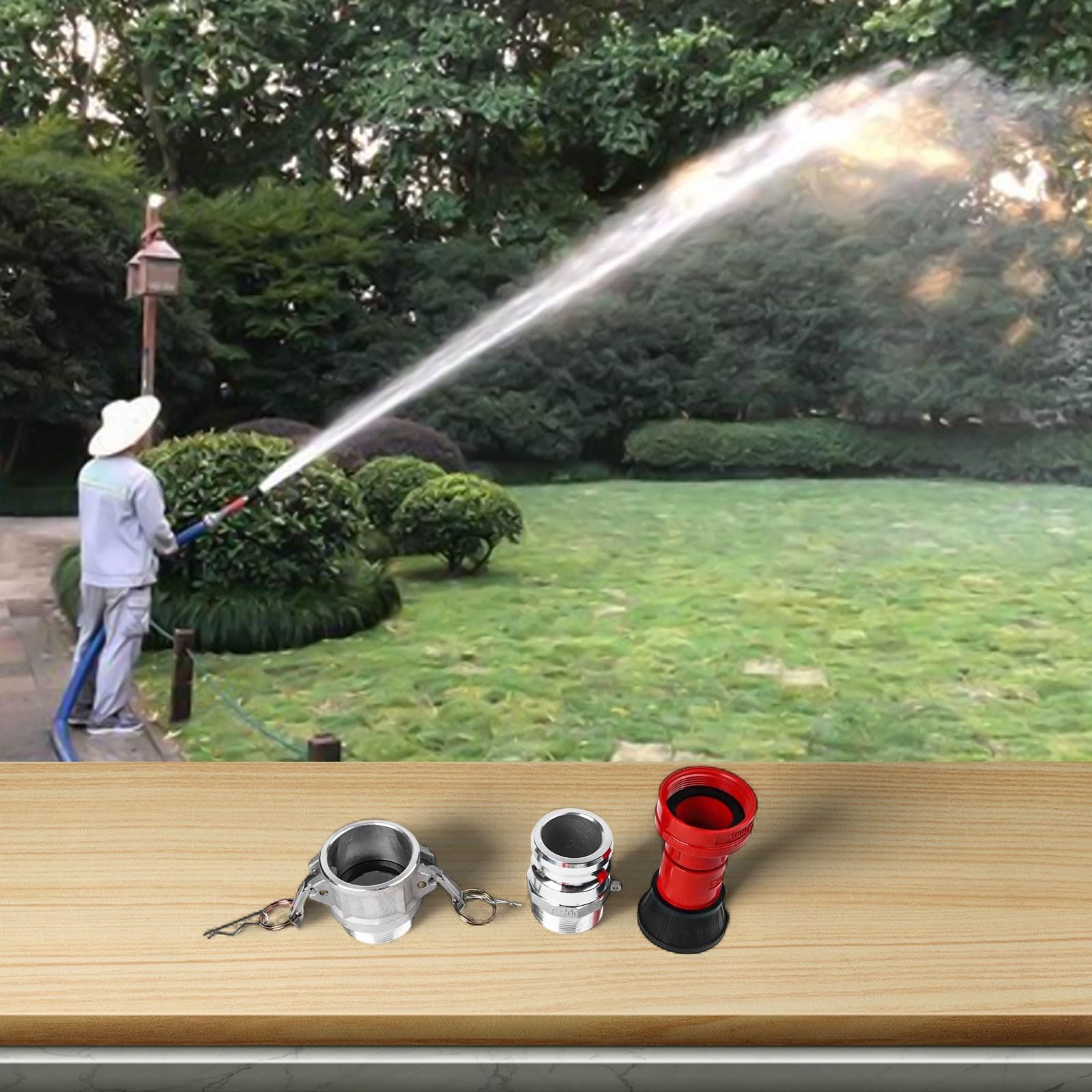 Buse de tuyau d'incendie de 5,1 cm en plastique et en aluminium avec deux raccords de verrouillage à came en aluminium de 5,1 cm pour une connexion rapide et une utilisation polyvalente