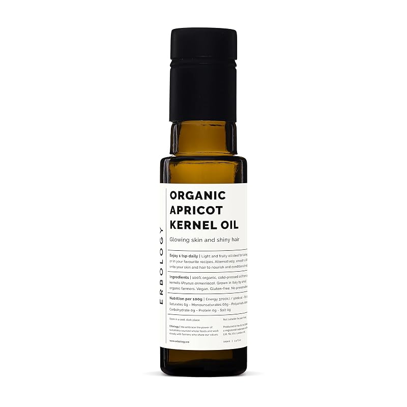Óleo de semente de damasco Erbology 100 mL, prensado a frio, garrafa de vidro reciclável