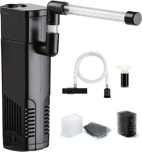 Filtro Acquario Interno 3 in 1 Silenzioso, Fino a 40L, Flusso 200L/H