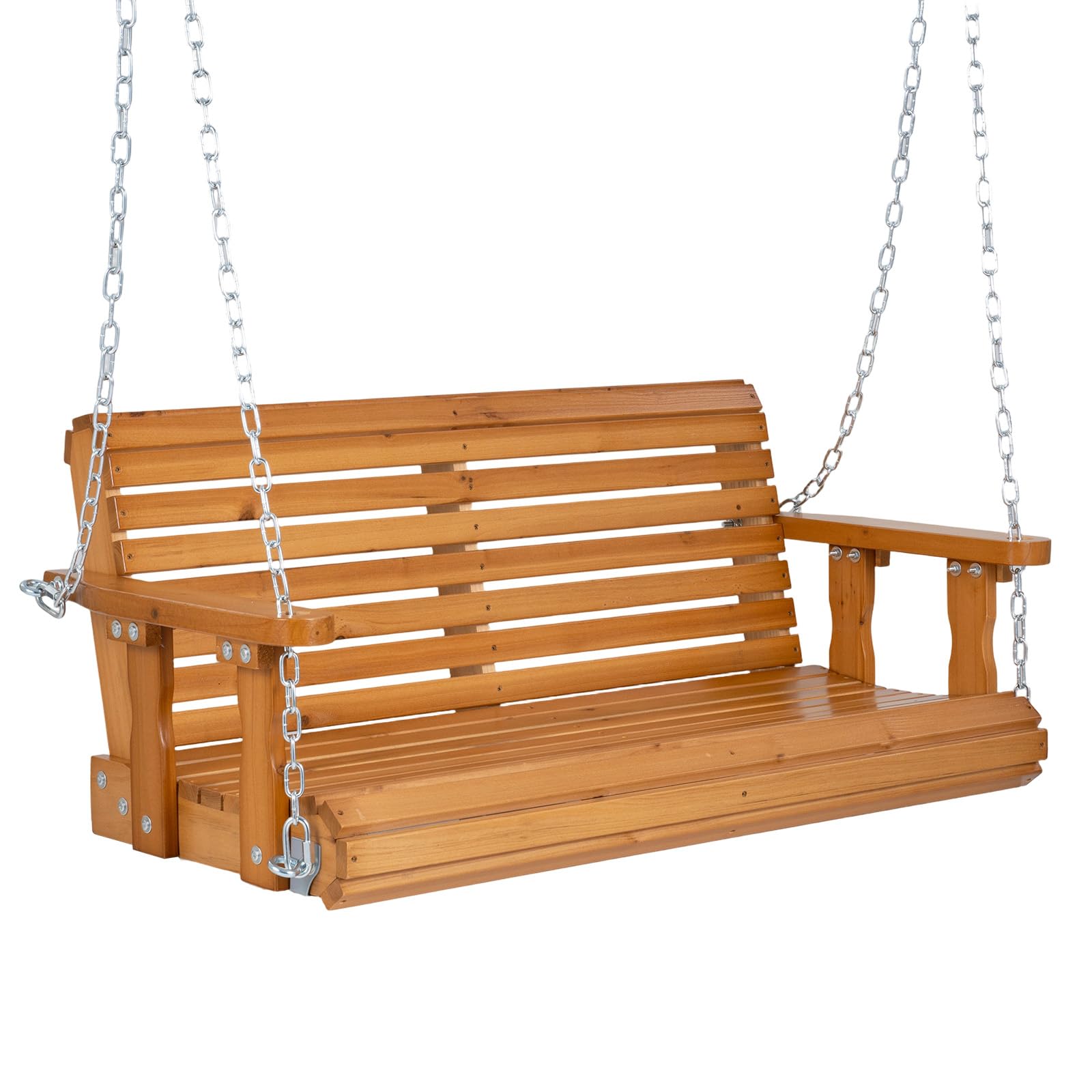 COSTWAY Altalena da Giardino a 2 Posti, Panca Sospesa in Legno | con Altezza Regolabile, Schienale Ergonomico e Sedile a Doghe, Panchina da Appendere per Giardino e Cortile, Portata 300 kg