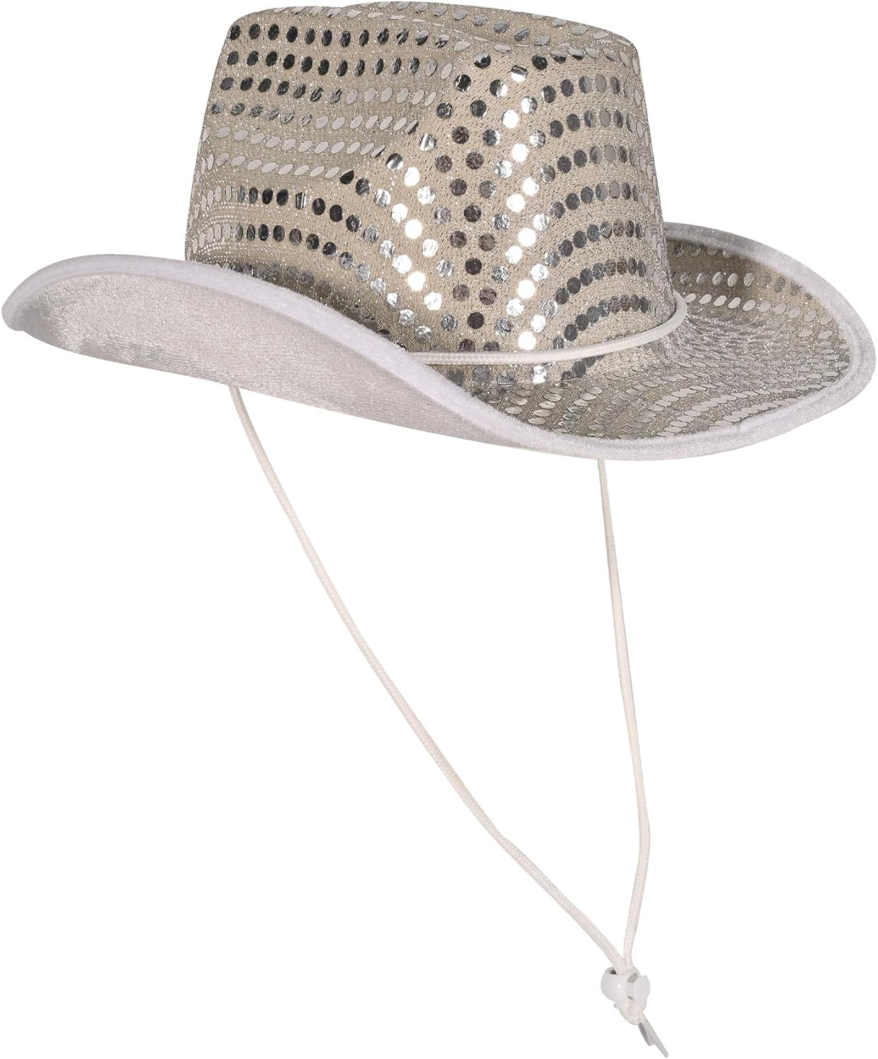 Beistle Silver Sequined Cowboy Hat – Western Party Hat with Adjustable Chin Strap, Sparkling Costume Headwear Accessory, Wearable for Country Events, Rodeos, Bachelorette Parties, and Festivals