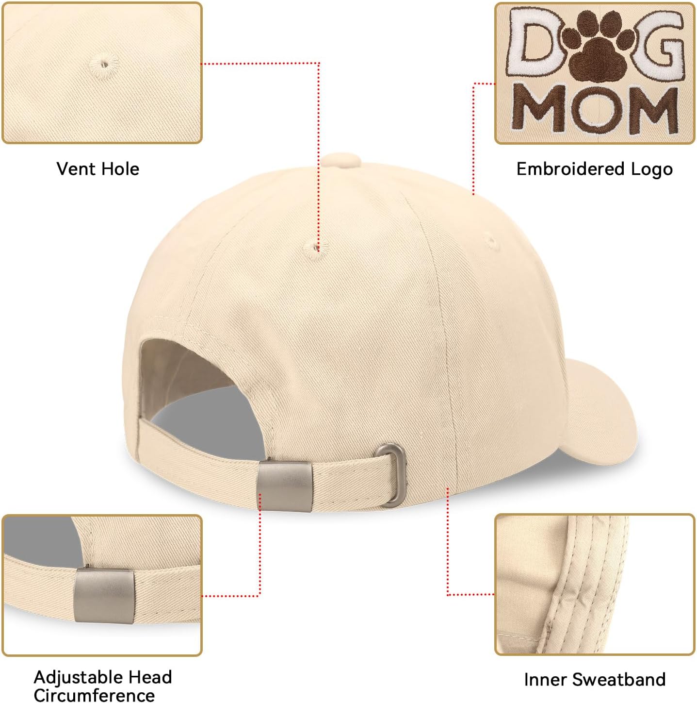 Women's Dog Mom Hat, Dog Mom Gifts for Women, Embroidery Adjustable Cotton Retro Baseball Cap - Image 5