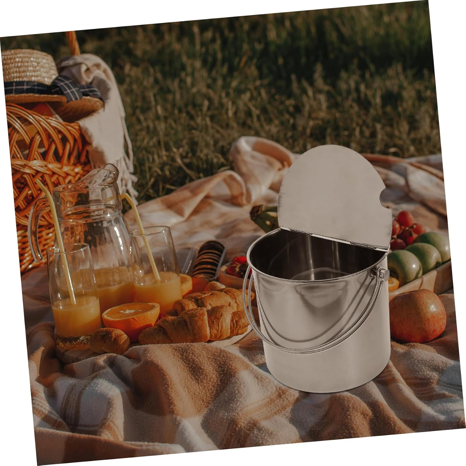 Insulated Ice Bucket Lid Water Stainless Steel Handle for Camping Bar Party Ice