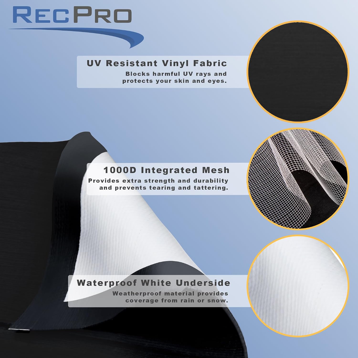 RecPro RV Awning Fabric Replacement Heavy Duty 16 oz. Weatherproof Vinyl | Universal Camper Awning Replacement for RV, Trailer, Motorhome | Solid Black, 20' (Fabric 19'1")