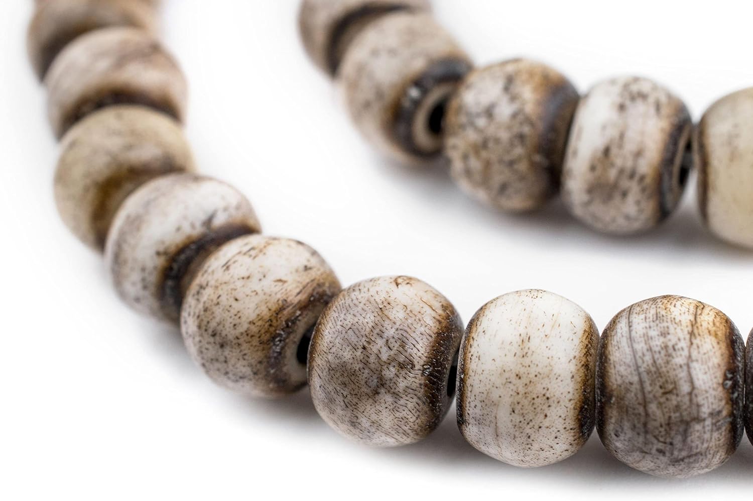 The Bead Chest 108 10mm Grey Bone Mala Beads - Handmade Fair Trade Nepal Prayer Rosary Beads Necklace for Mediation, Yoga, Jewelry Making, Crafts