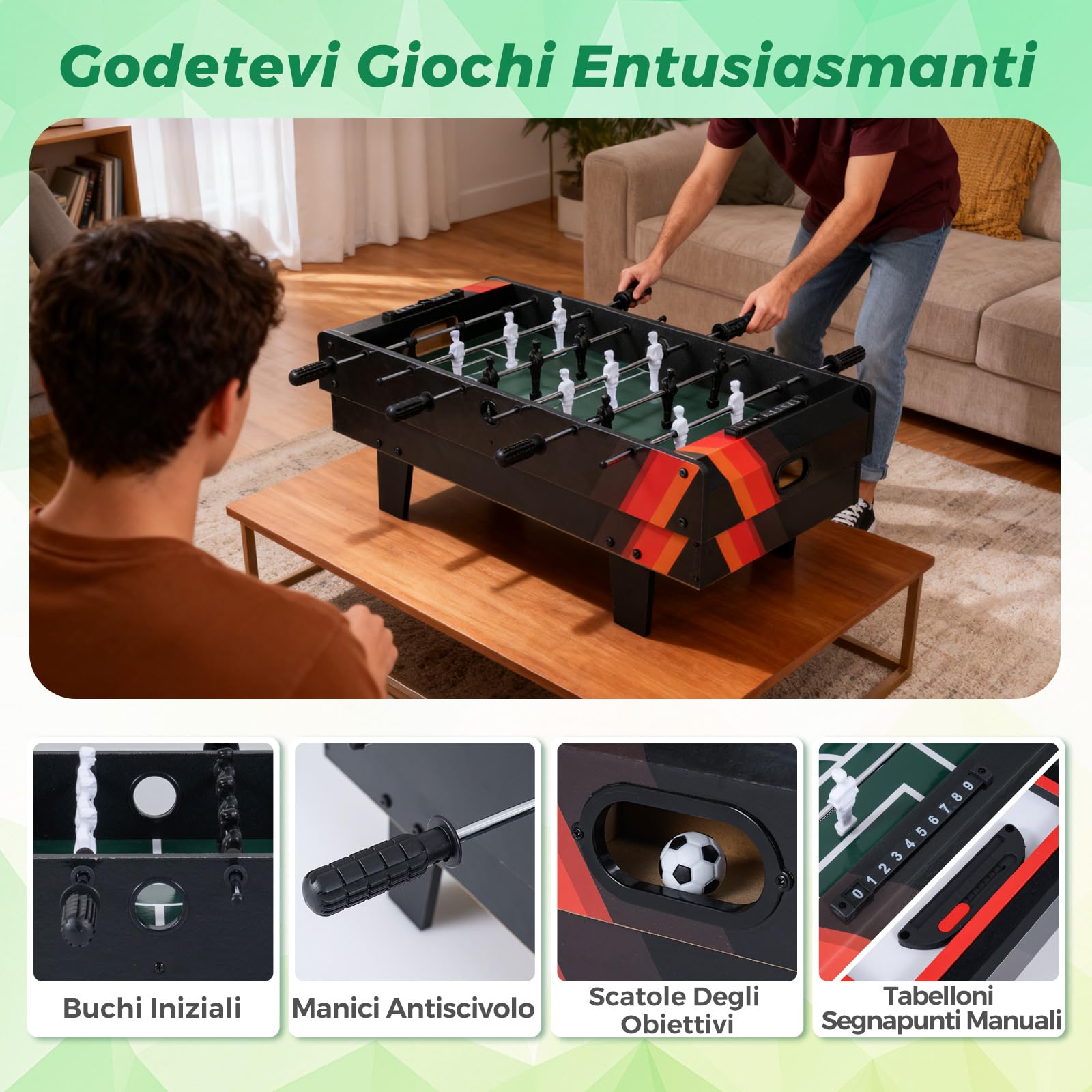 COSTWAY Tavolo Multigioco, Gioco Multifunzione 4 in 1-Calcio Balilla, Tavolo da Biliardo, Ping Pong, Air Hockey, Calcetto Multigioco per Adulti e Bambini, Casa Feste Bar (Nero)