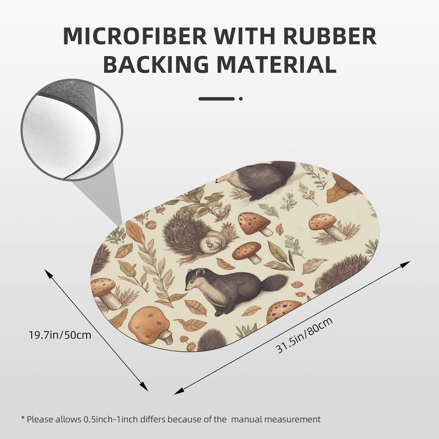 Stone Bath Mats Nature Lovely Hedgehog Squirrel Birds Diatomaceous Earth Bath Mat Super Absorbent Bathroom Floor Mat Quick Drying Diatomite Shower Mat for Shower Bathtub Bathroom Accessory 19.7x31.5in