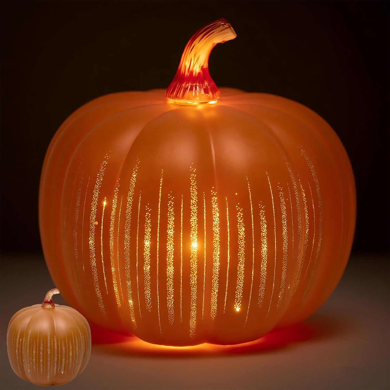 2025 Upgraded Twinkle Light Pumpkins, Starry Night Pumpkins, Illuminated Starry Night Glass Pumpkins, Timer Lighted Pumpkin Light Decorations for Bedroom Hallway (Constant Light, Medium)