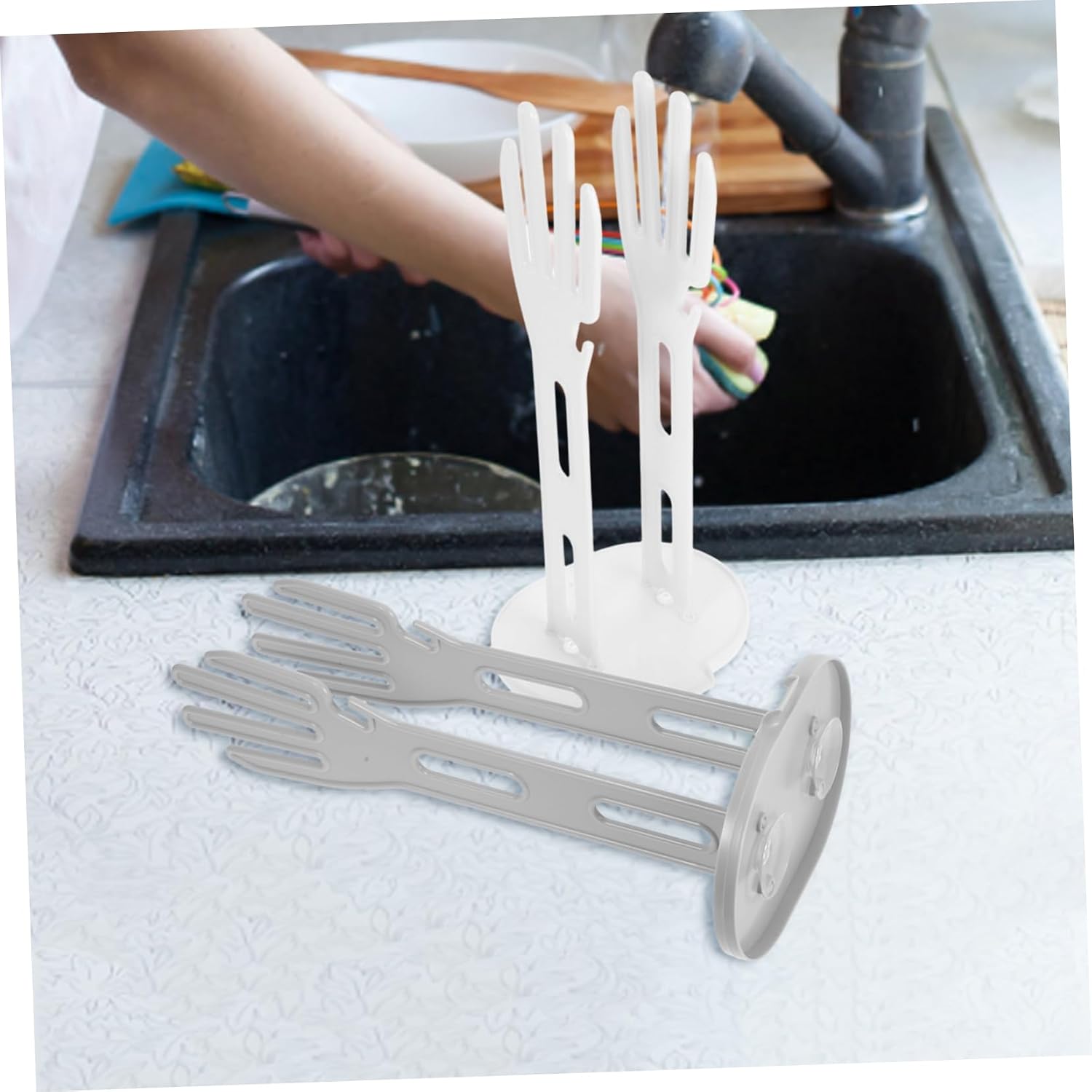 2pcs Glove Drying Rack Drainage Base Sturdy Plastic Kitchen Sink Stand Towel Holder and Glove Organizer for Efficient Drying and Storage