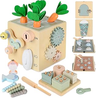 Montessori Toy from 1 Year, Motor Skills Cube Wooden Motor Skills Toy, Gift Girls Boys 1 2 3 Years for Birthday Christmas Easter