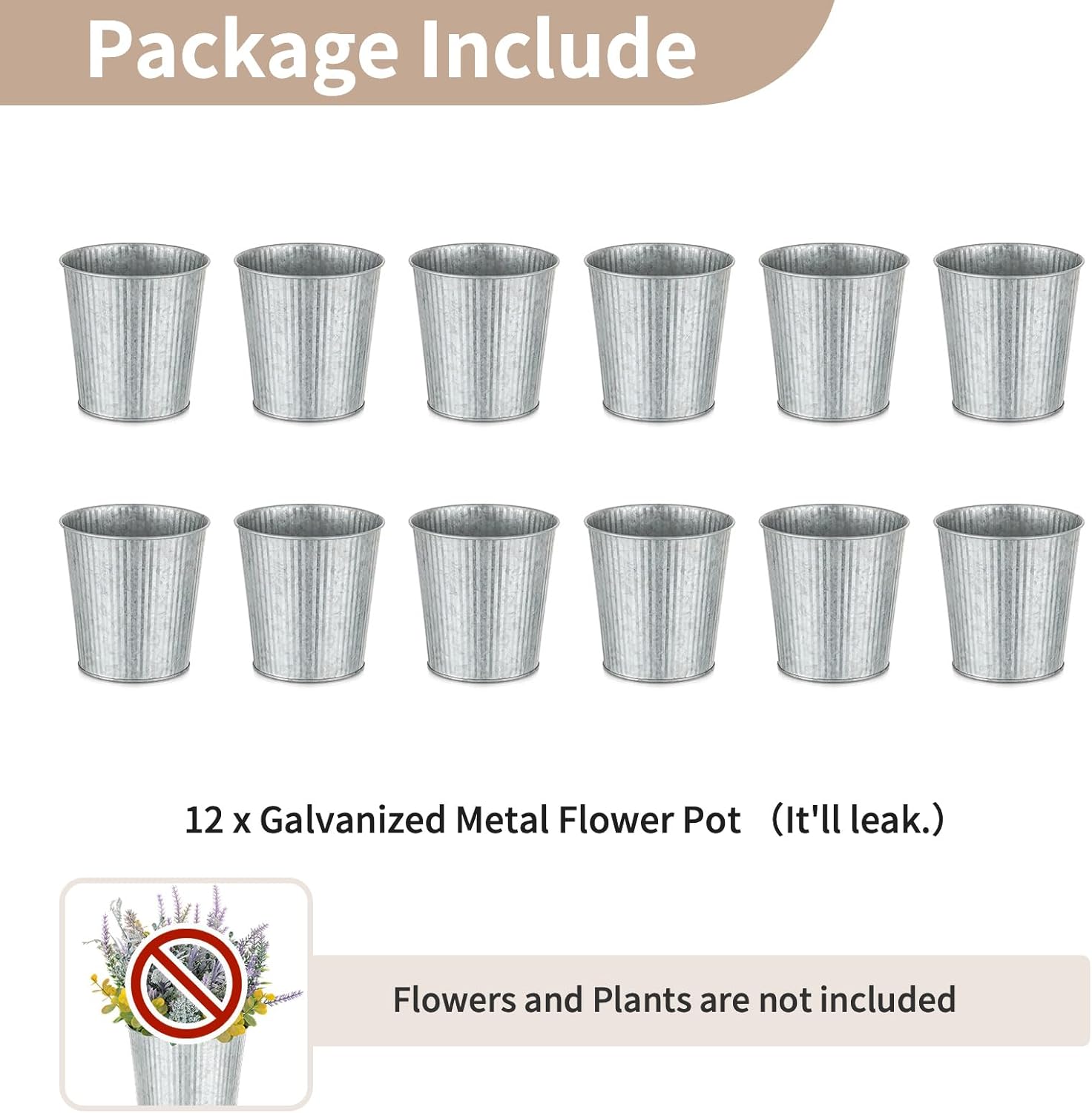 NUPTIO Rustic Galvanized Vases for Centerpiece: 12 Pcs 5" Small Ribbed Vases for Flowers Bulk Metal Bucket Planter Pots for Wedding Table Home Decor