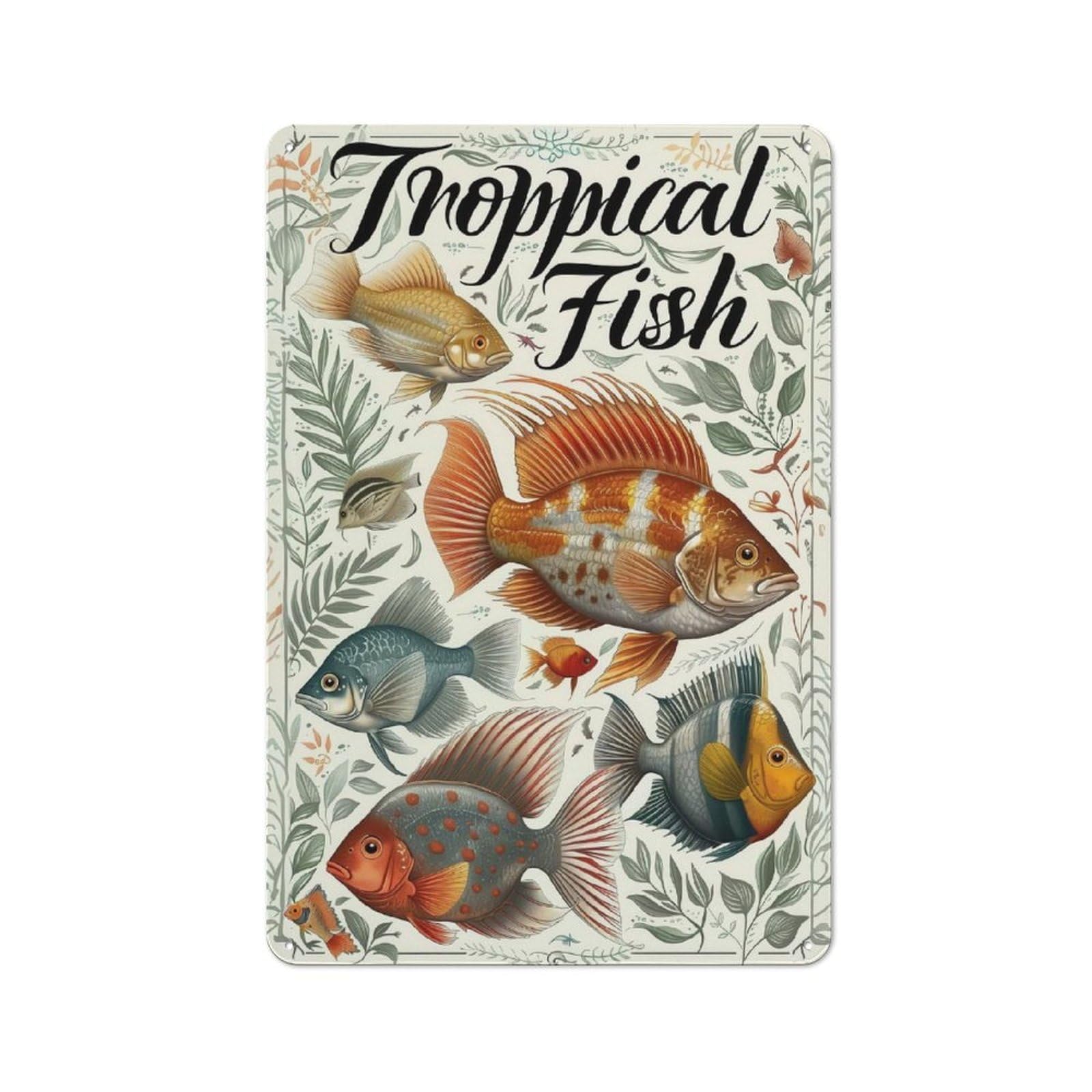 Junmoney Tropical Fish Poster For Garden Room Or Summerhouse, Rustic Tin Sign 30X20cm, Wall Decor For Garden Rooms And Summerhouses