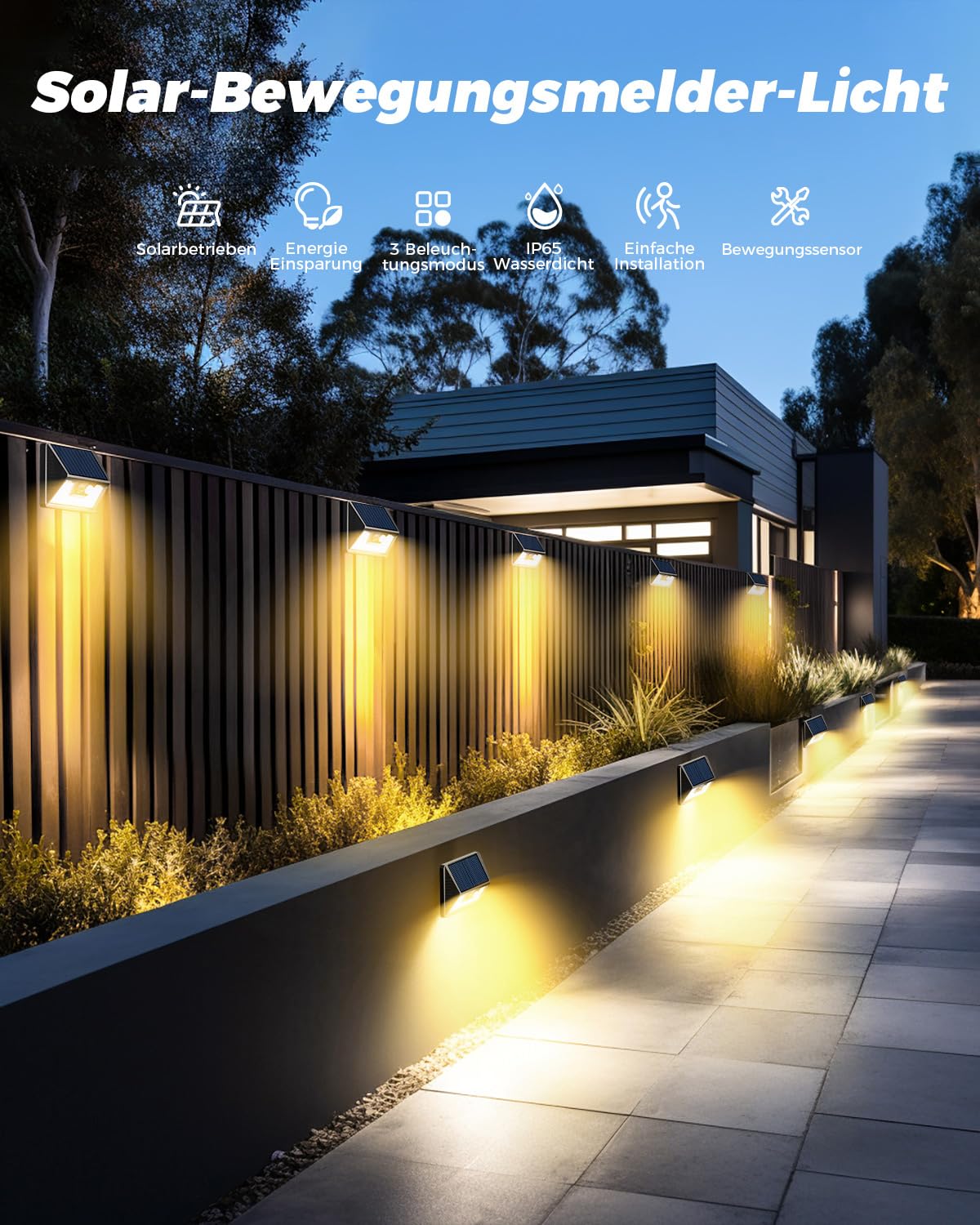 vighep 6 Paquete Foco Solares Exterior con Sensor de Movimiento, 3 Modes Focos Led Exteriores solares, IP65 Impermeable 270° Aplique Solar Potente para Jardín, Garaje, Patio, Caminos(Blanco Cálido)