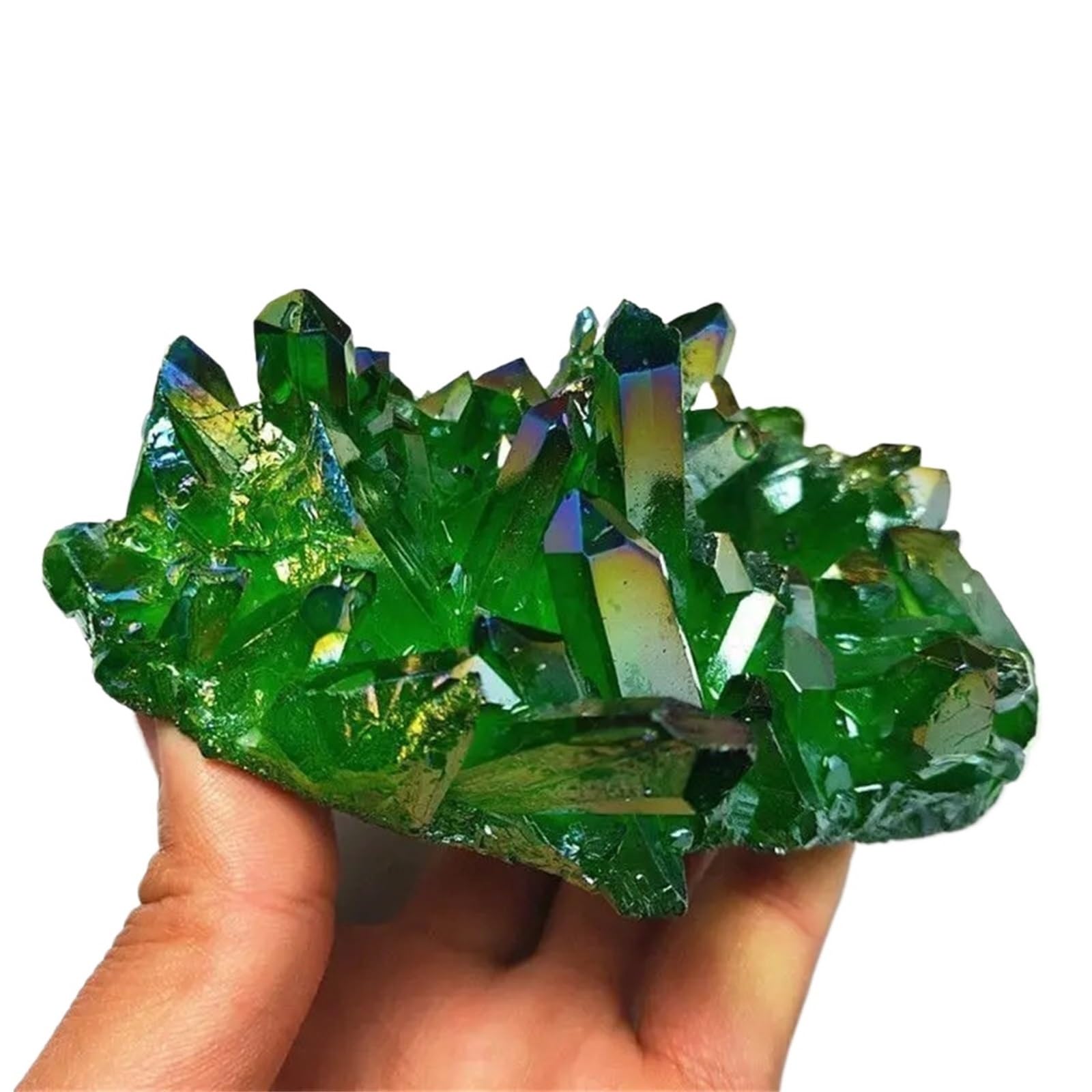 HAOYUNS Beautiful Natural Aura Green Gemstone Quartz Crystal Cluster Peaceful Home Decor and Reiki Statue(800-850g)