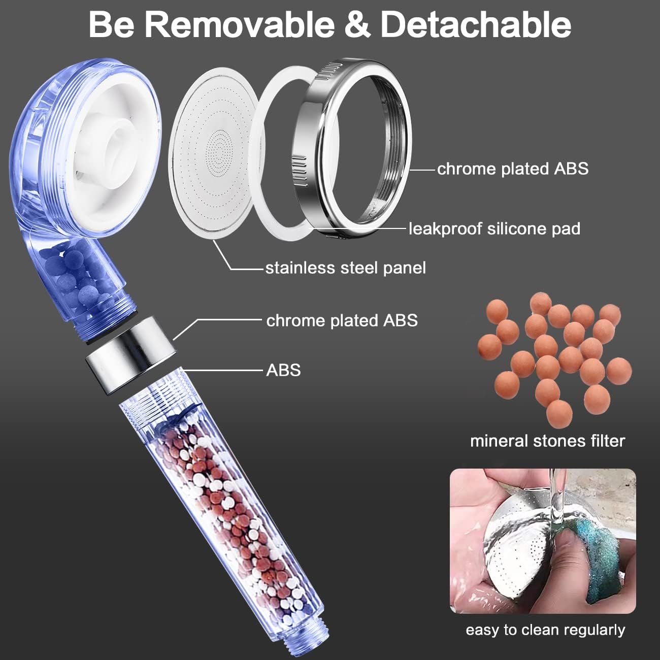IAKLE Shower Head Ⅱ with Hose and Bracket, Vortex High Pressure Filtered Detachable 3 Setting Spray Water Saving Handheld Showerheads for Dry Skin & Hair, 1.6GPM