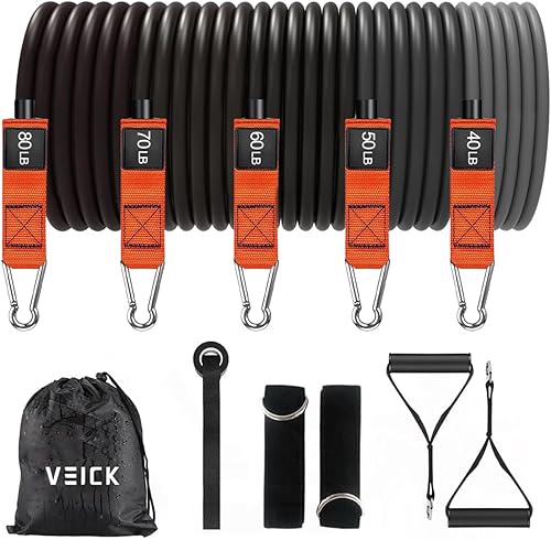 Miniatura 45 de VEICK Bandas de resistencia, bandas de ejercicio, bandas de entrenamiento, bandas de resistencia para entrenar con asas para hombres y mujeres, Gris