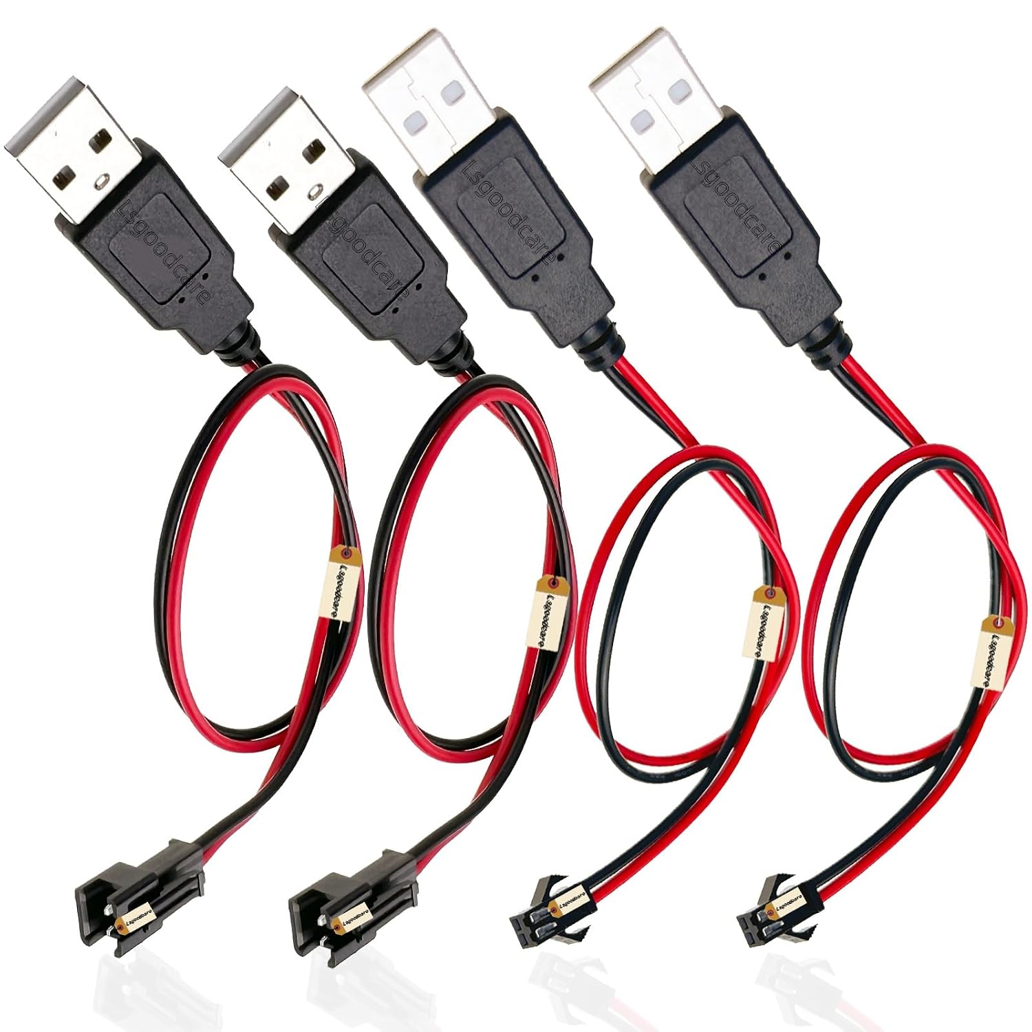 Lsgoodcare 4Pcs USB Male to 2.54mm 2Pin Terminal Block Male Female Docking Connection Wire 2P with Pin Adapter USB Charging Cable 18AWg 11.81Inch for Toy Remote Control Boat Car Plane