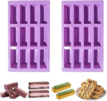 2Pcs oat bar mold - 12rectangle silicone molds - Chocolate silicone mold for baking candies/energy bars, cheesecake, dried fruit cereal cookies 2, purple