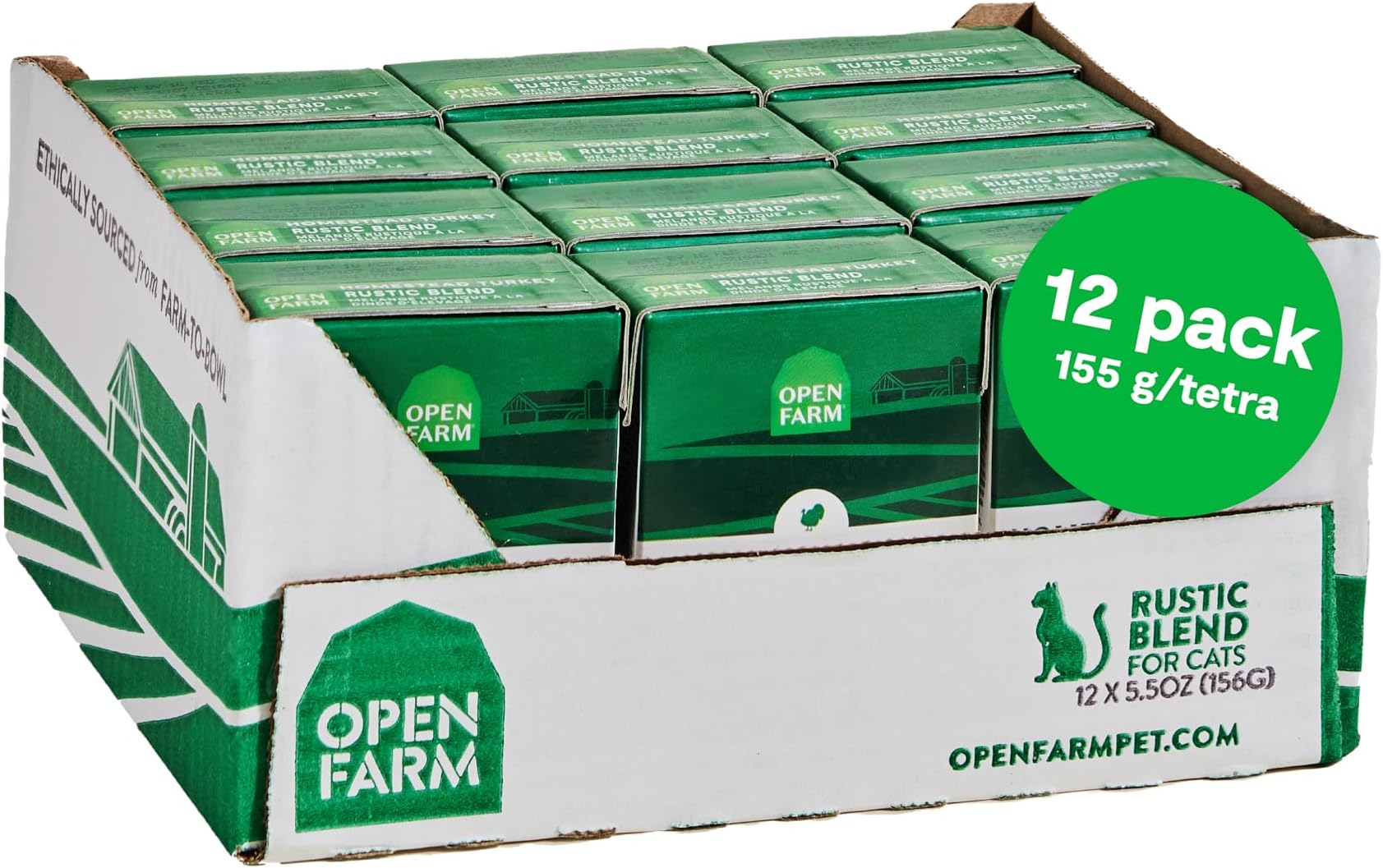 Open Farm Rustic Blend Wet Cat Food, Complete & Balanced Medley with Human-Grade Ingredients, Humanely-Raised Meat, Non-GMO Veggies & Bone Broth, Homestead Turkey Recipe, 5.5oz Packs (Case of 12)