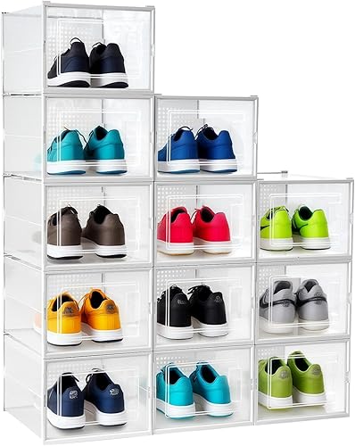 Cajas de zapatos, apiladas sin derribar, las cajas de almacenamiento modulares se combinan libremente para su uso en armarios, debajo de camas,