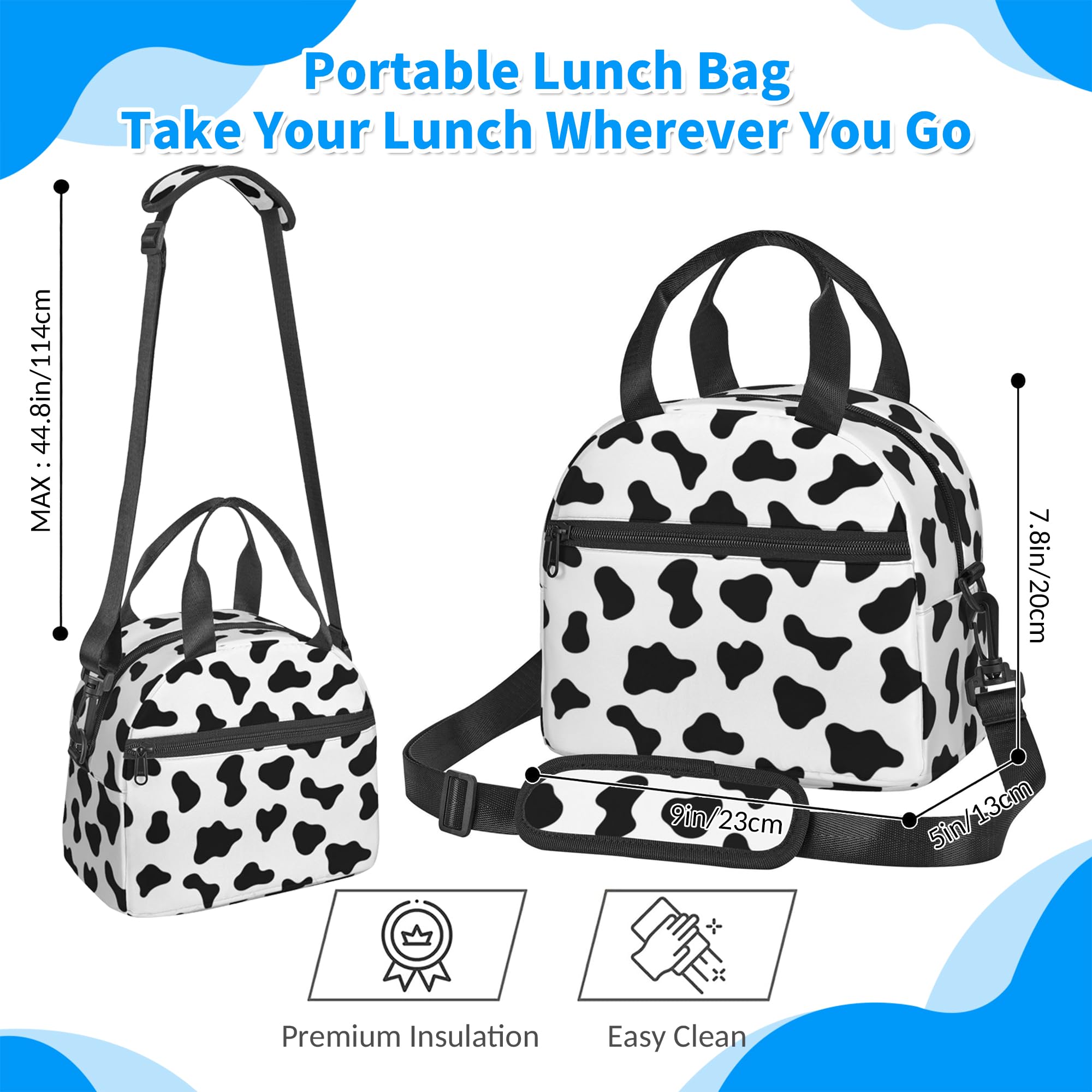 Gelasgo Cow Insulated Lunch Bag, Reusable Portable Thermal Leak-Proof Waterproof Lunch Tote for Kids/Adults,Detachable Strap - Image 3