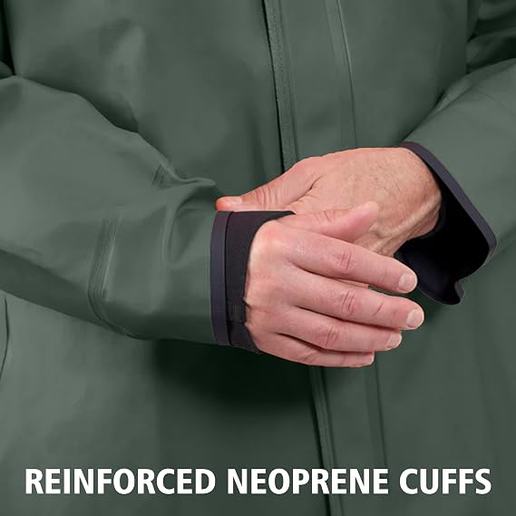 Mens Commercial Fishing Jacket, 0.70mm PU Waterproof Heavy-Duty Rain Gear with Adjustable Hood