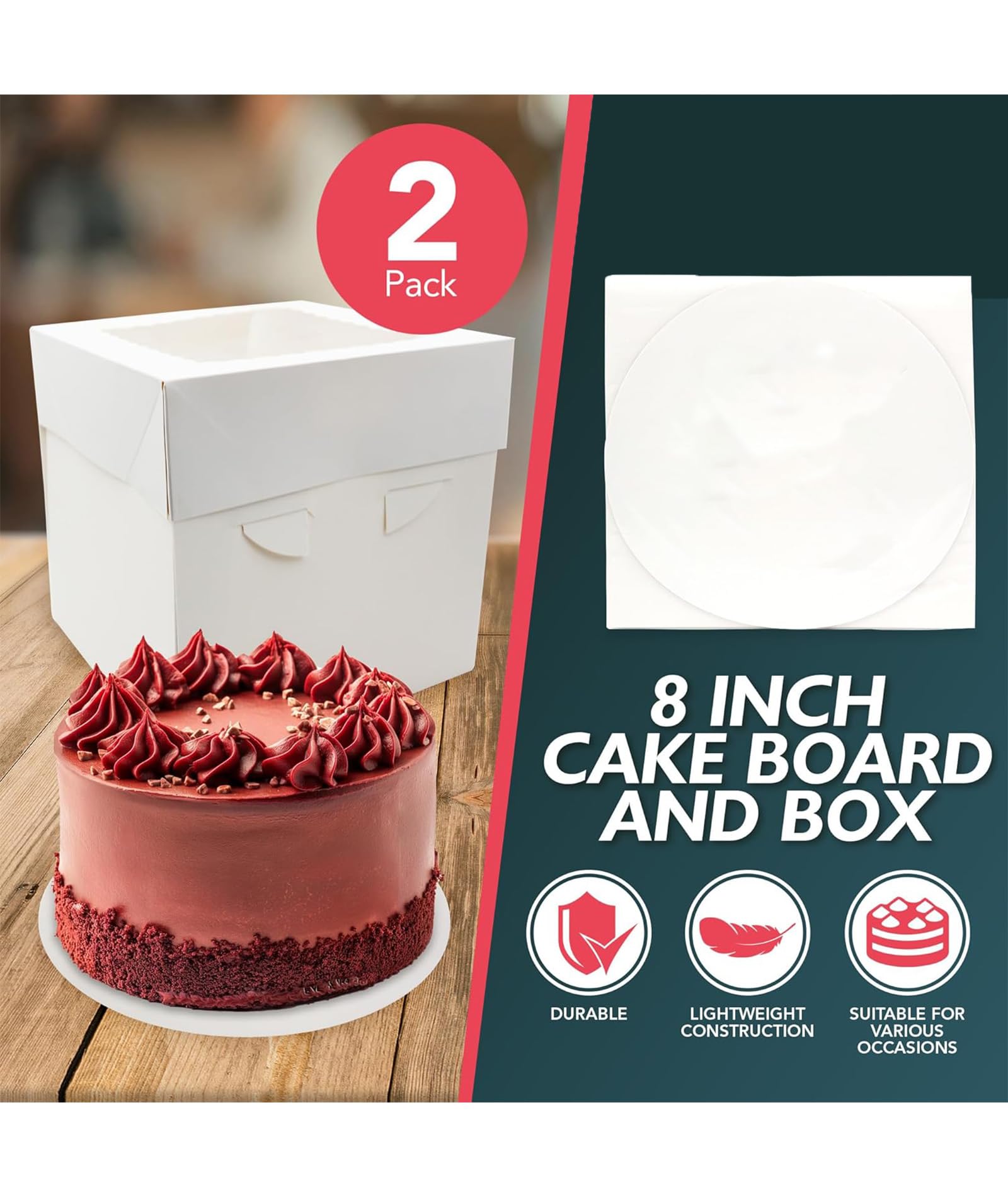 OYOSONABYMY 2 Pack 8 Inch Square Cake Boxes for Packing, White