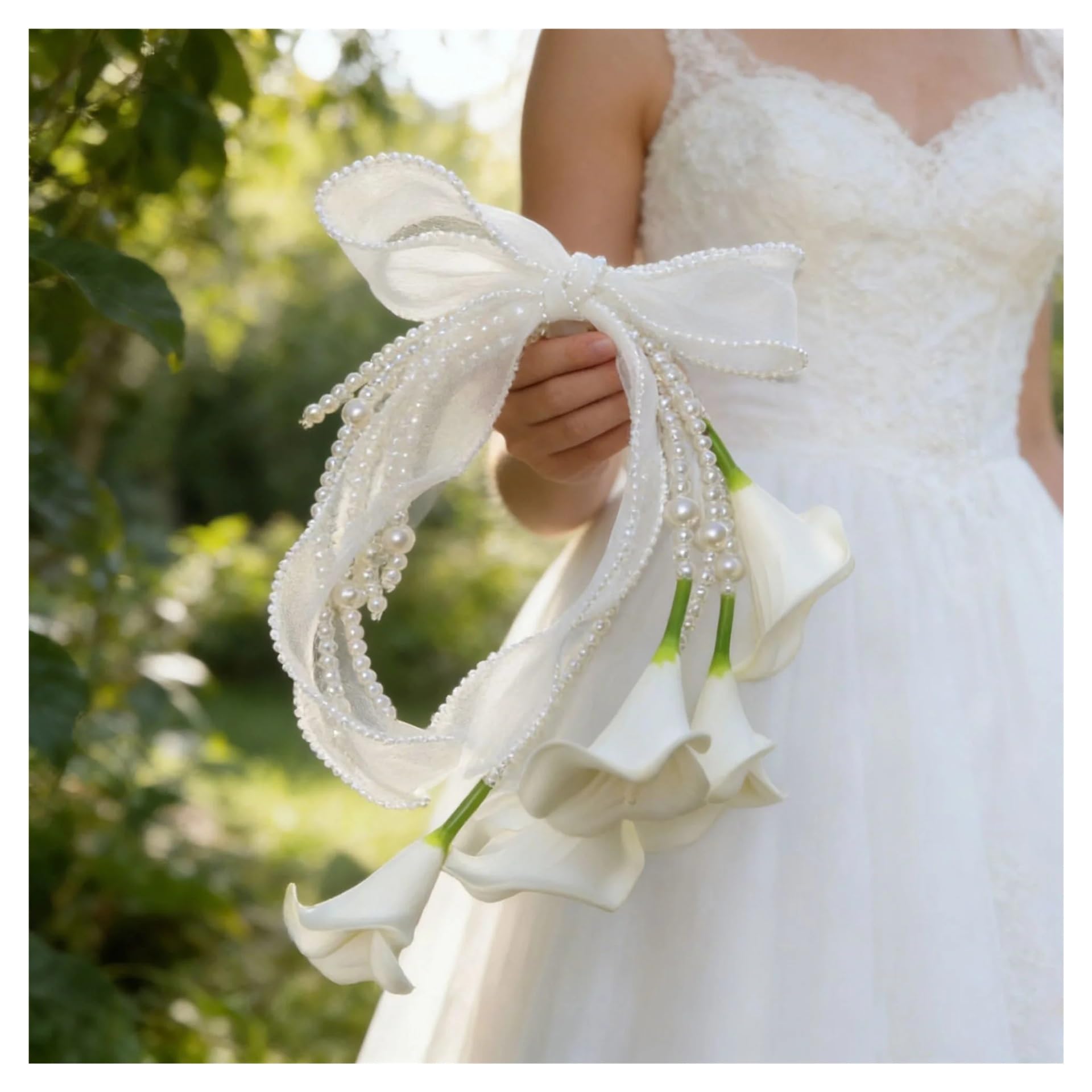 Gijmzy A6 Butterfly Orchid Pearl Tassel Bridal Bouquet